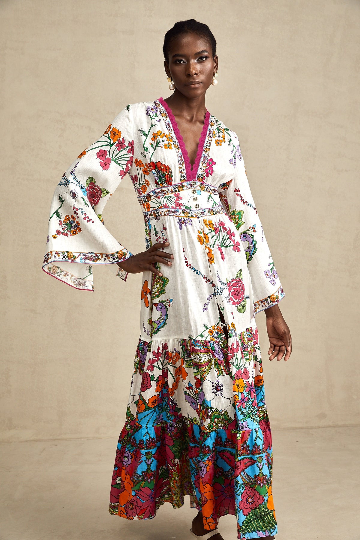 Hélène floral-print V-neck midi dress