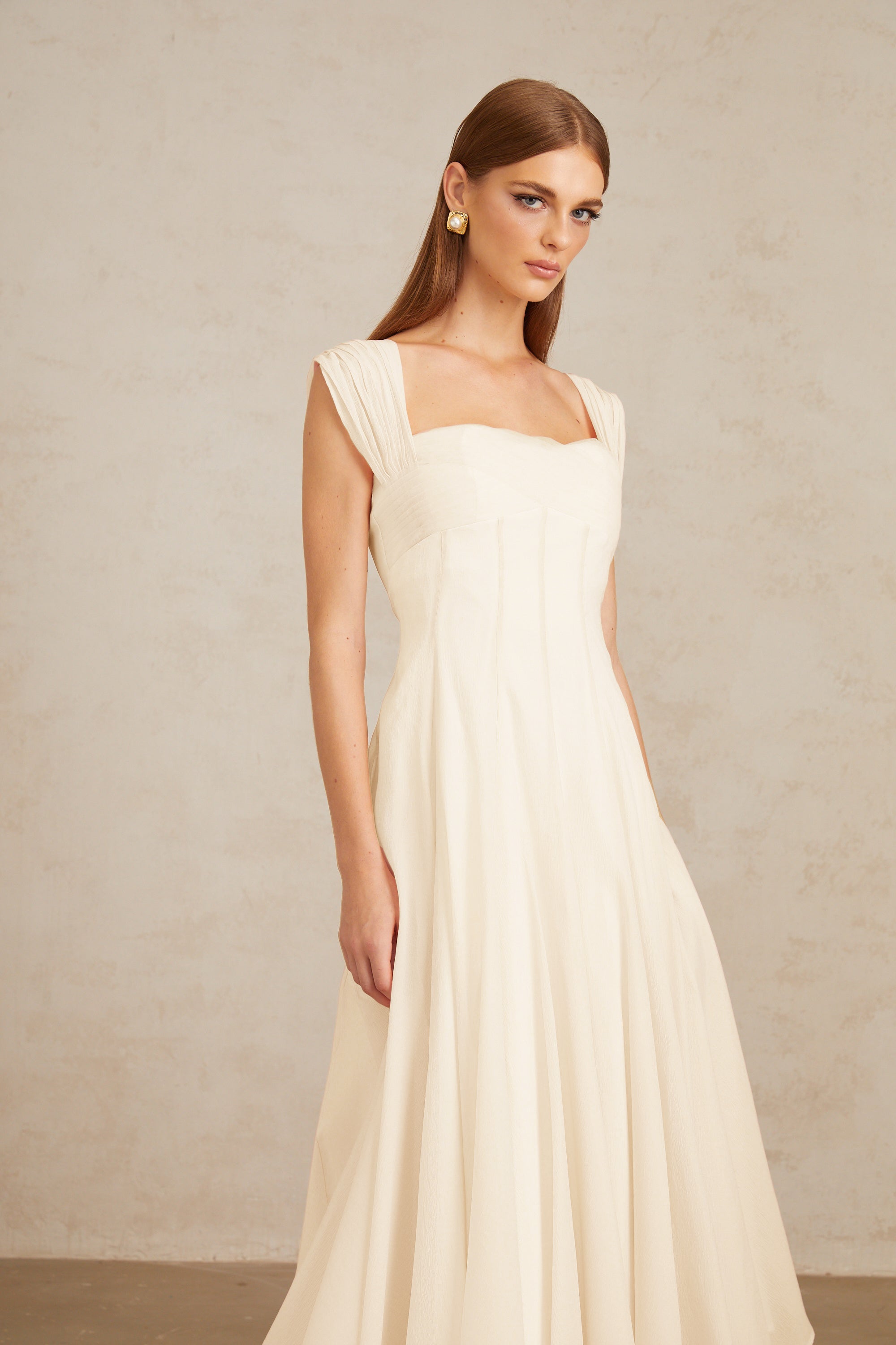 Érasme Cream White Flounced Midi dress (Final Sale-US Only)