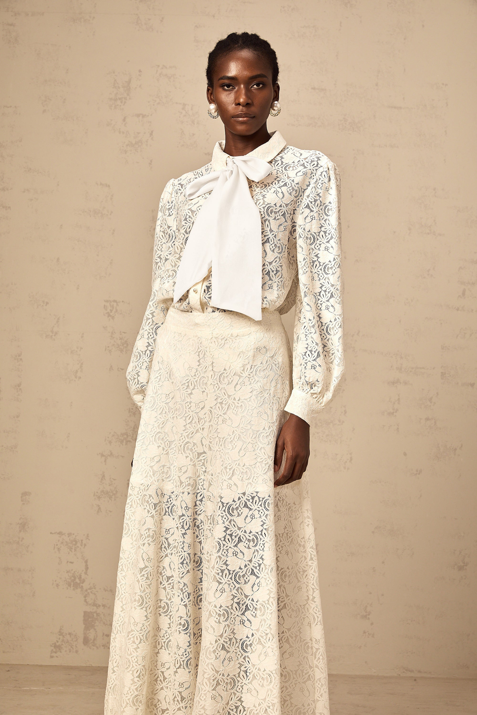 Vanessa white guipure-lace shirt & trousers matching set (Final Sale-US Only)