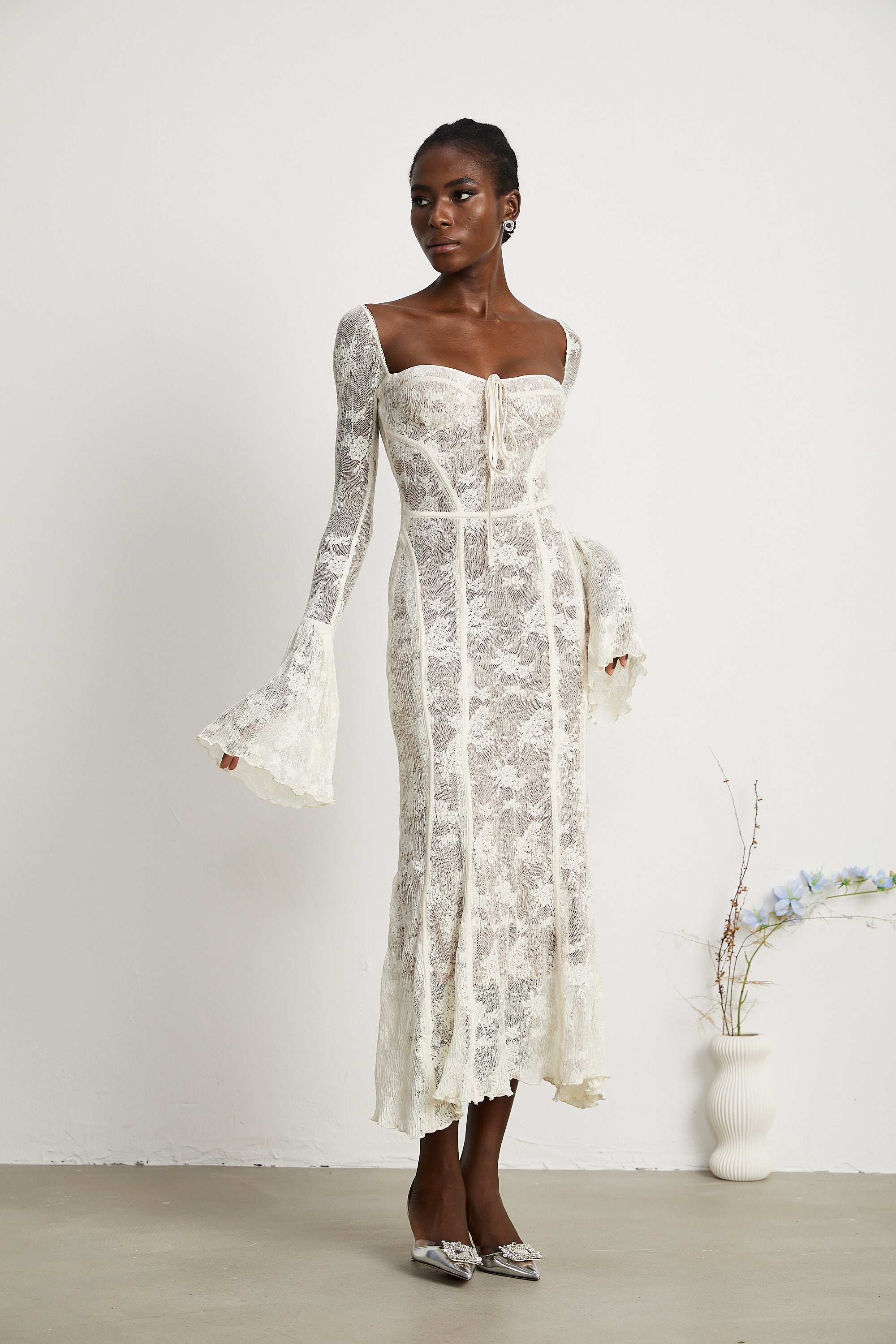 Marlene White Flared Lace Maxi Dress (Final Sale-US Only)