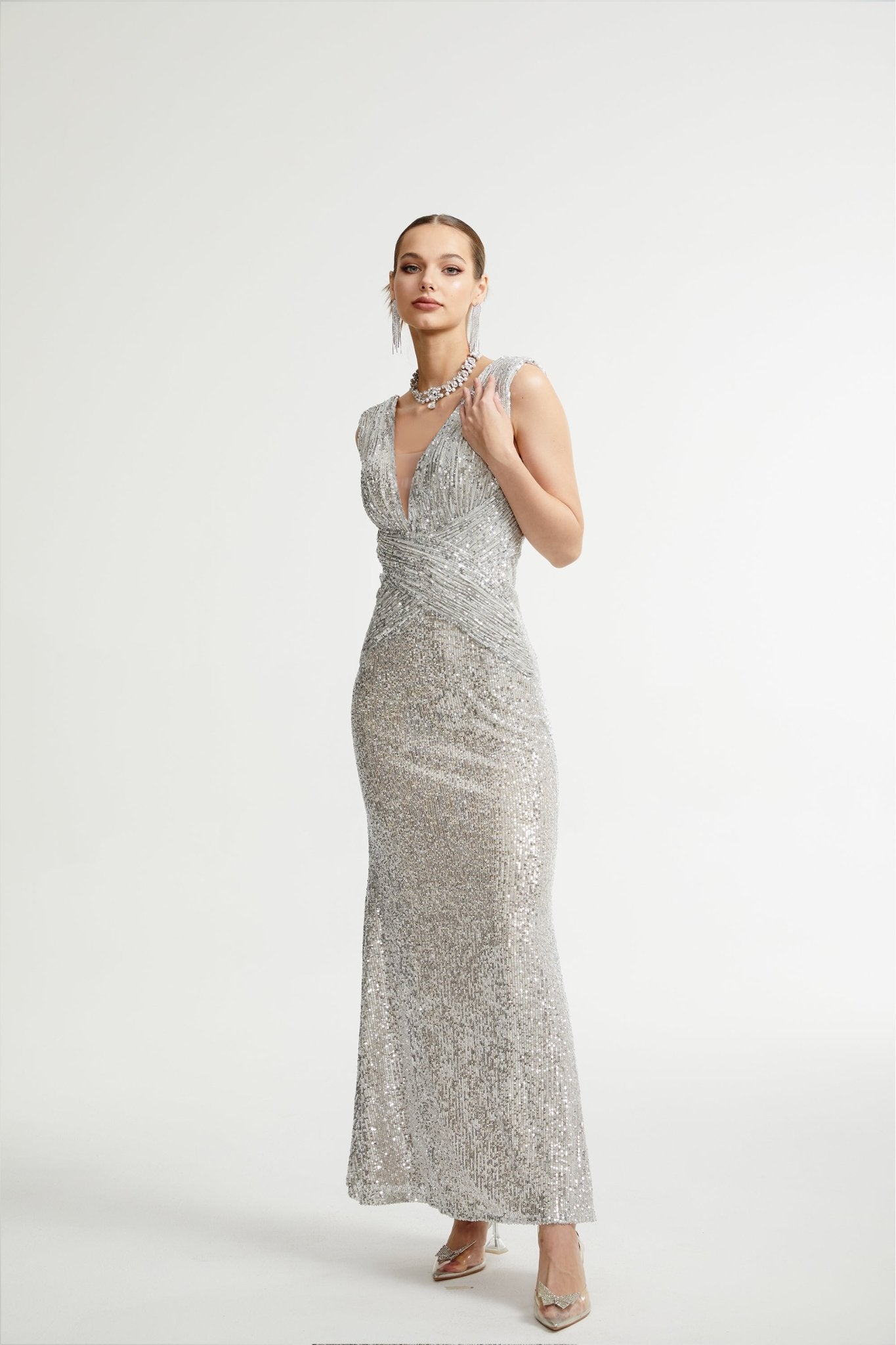 Caelia silver embellished maxi dress (Final Sale-US Only)