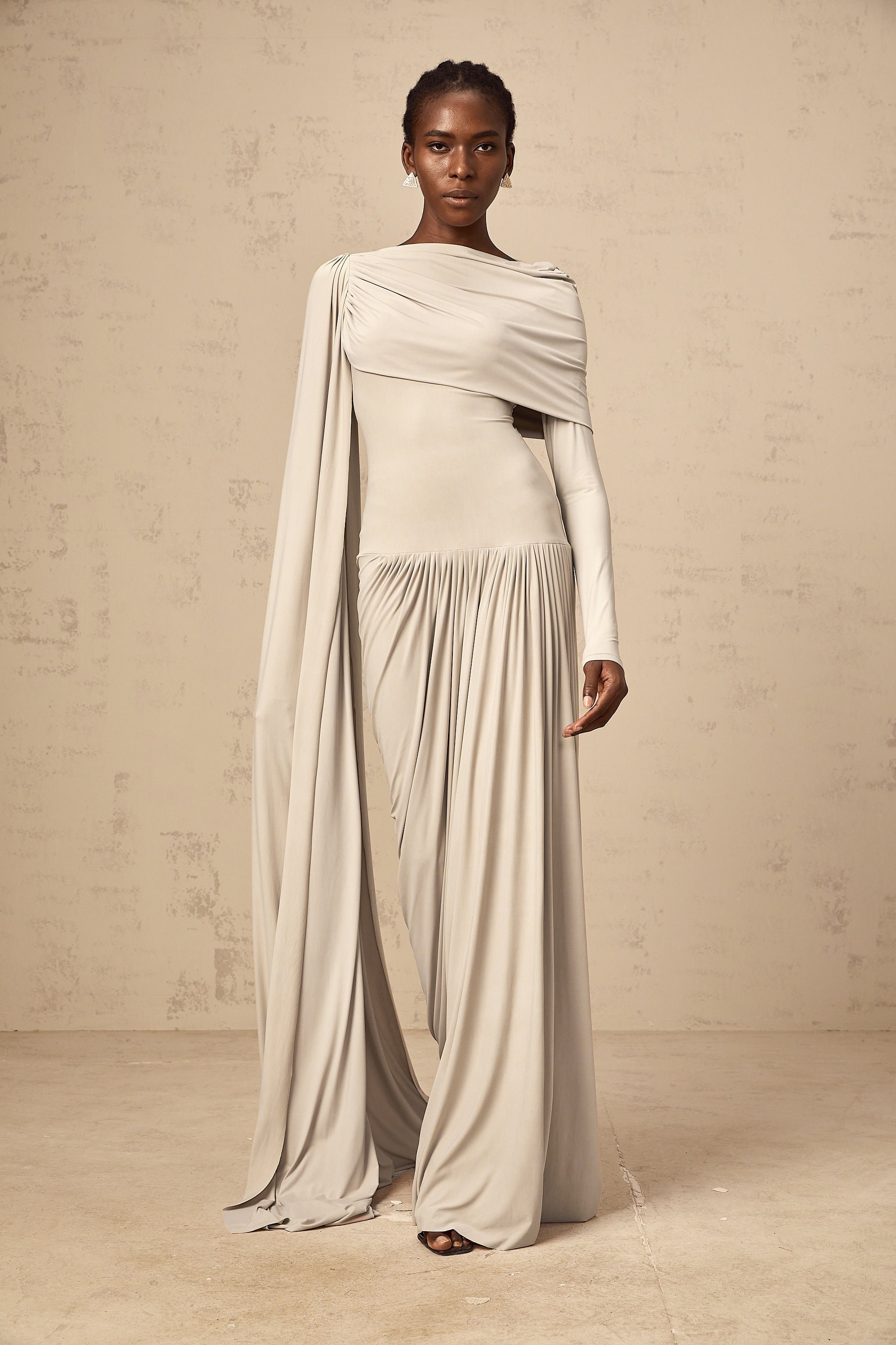 Gaëlle neutrals ribbon-design draped maxi dress