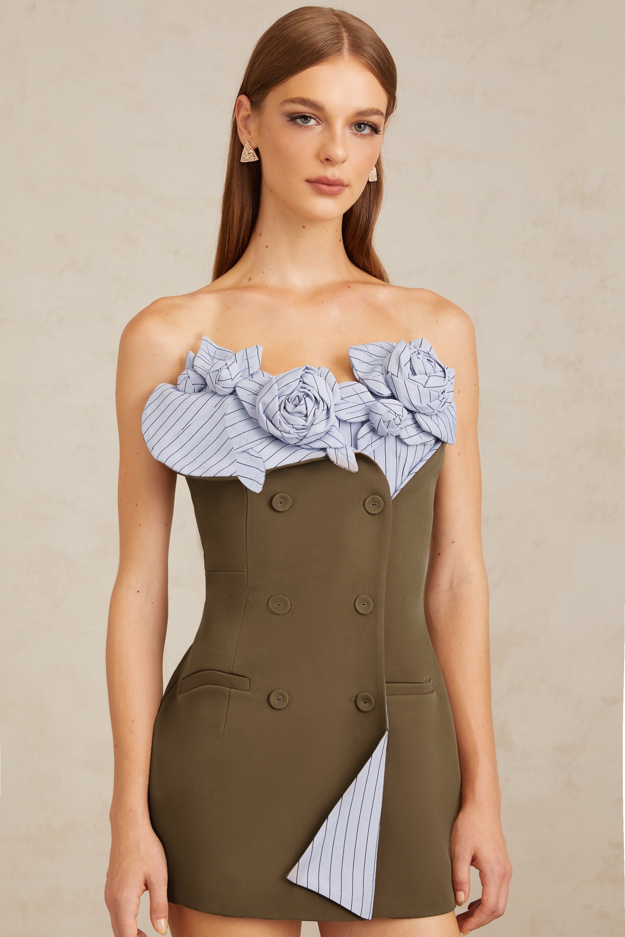 Johanna Brown Floral Panelled Mini Dress