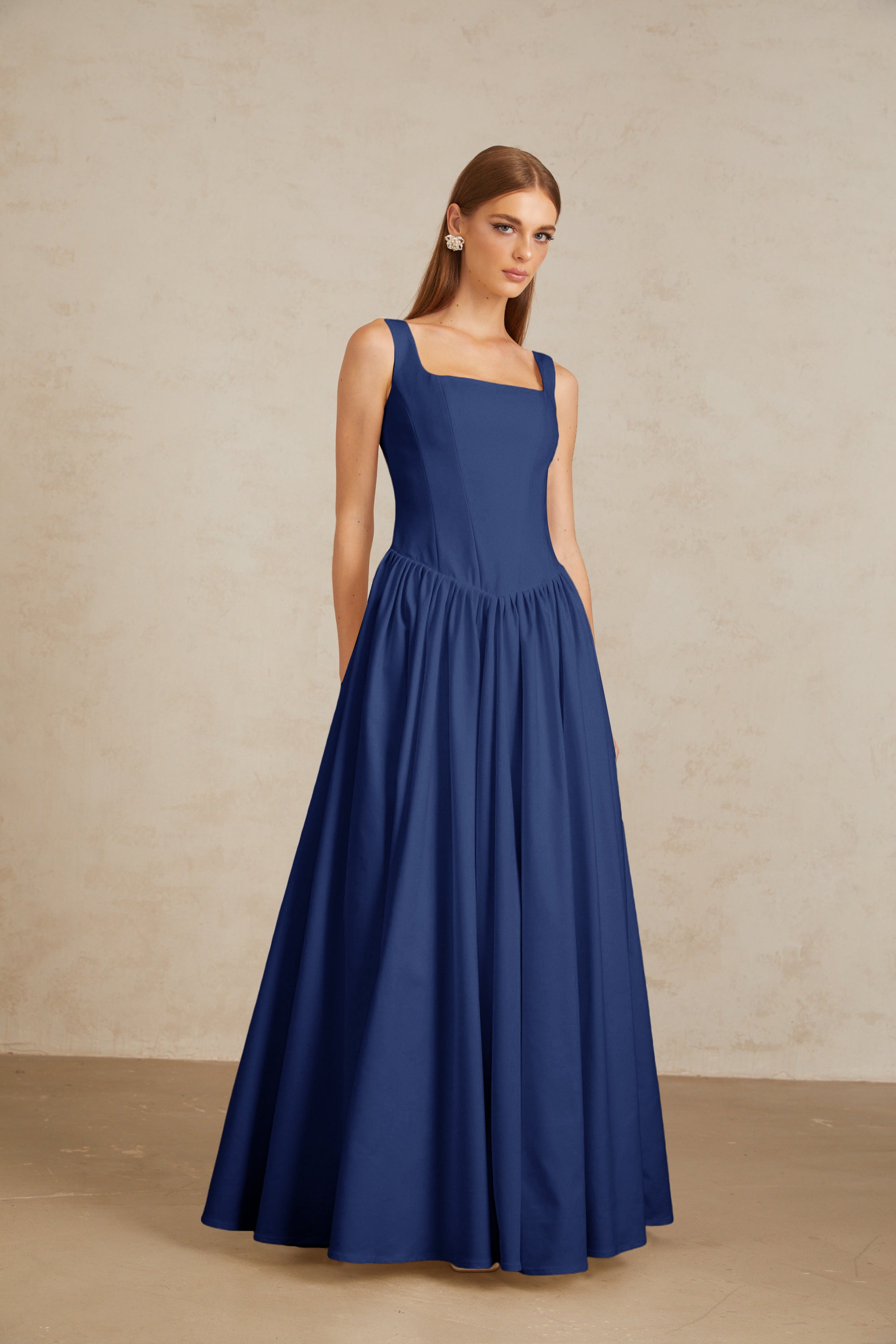 Sadie Blue Pleated Corset Maxi Gown