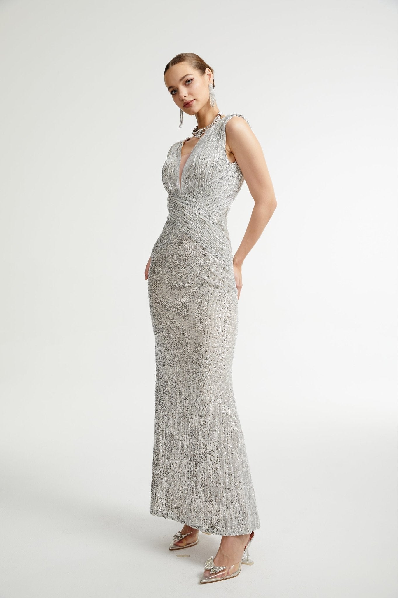 Caelia silver embellished maxi dress (Final Sale-US Only)