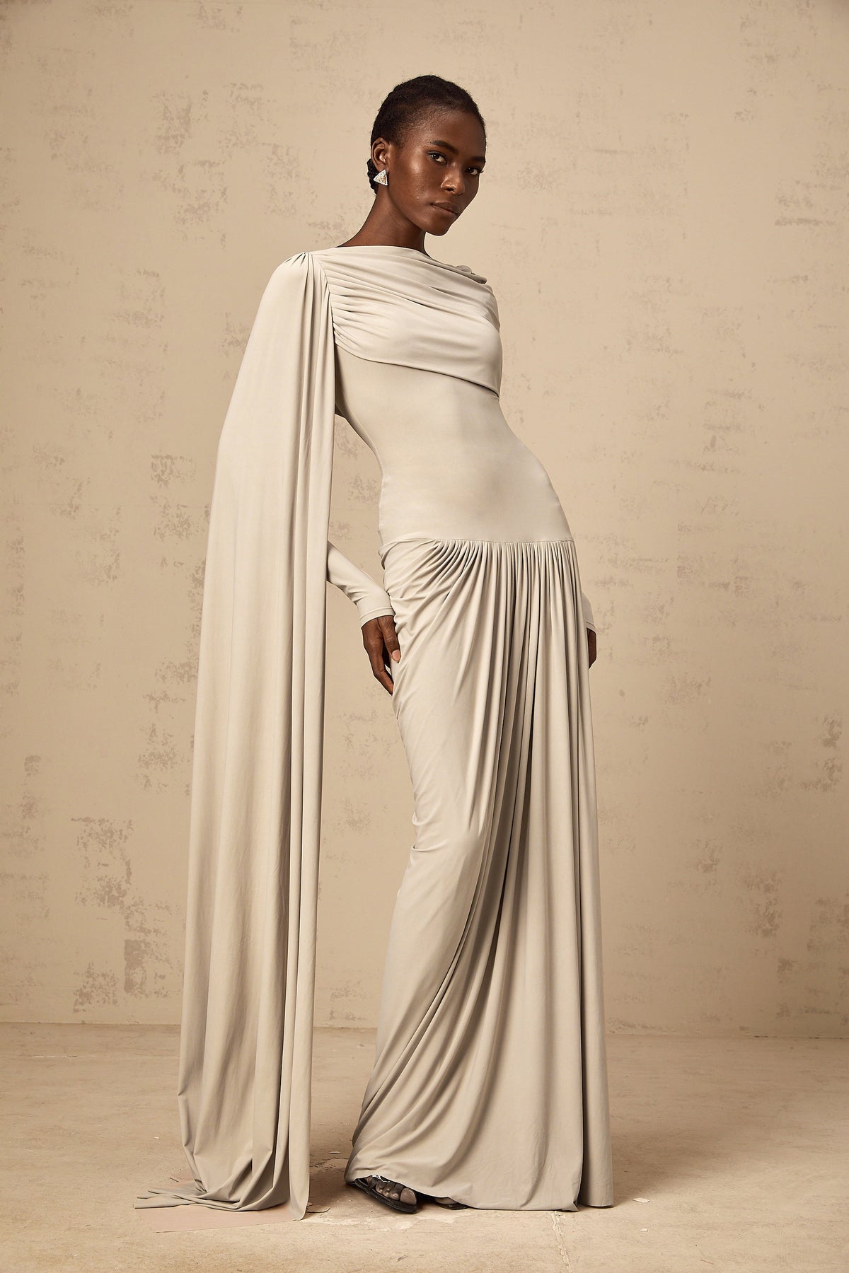 Gaëlle Neutrals Ribbon-design Draped Maxi Dress (Final Sale)
