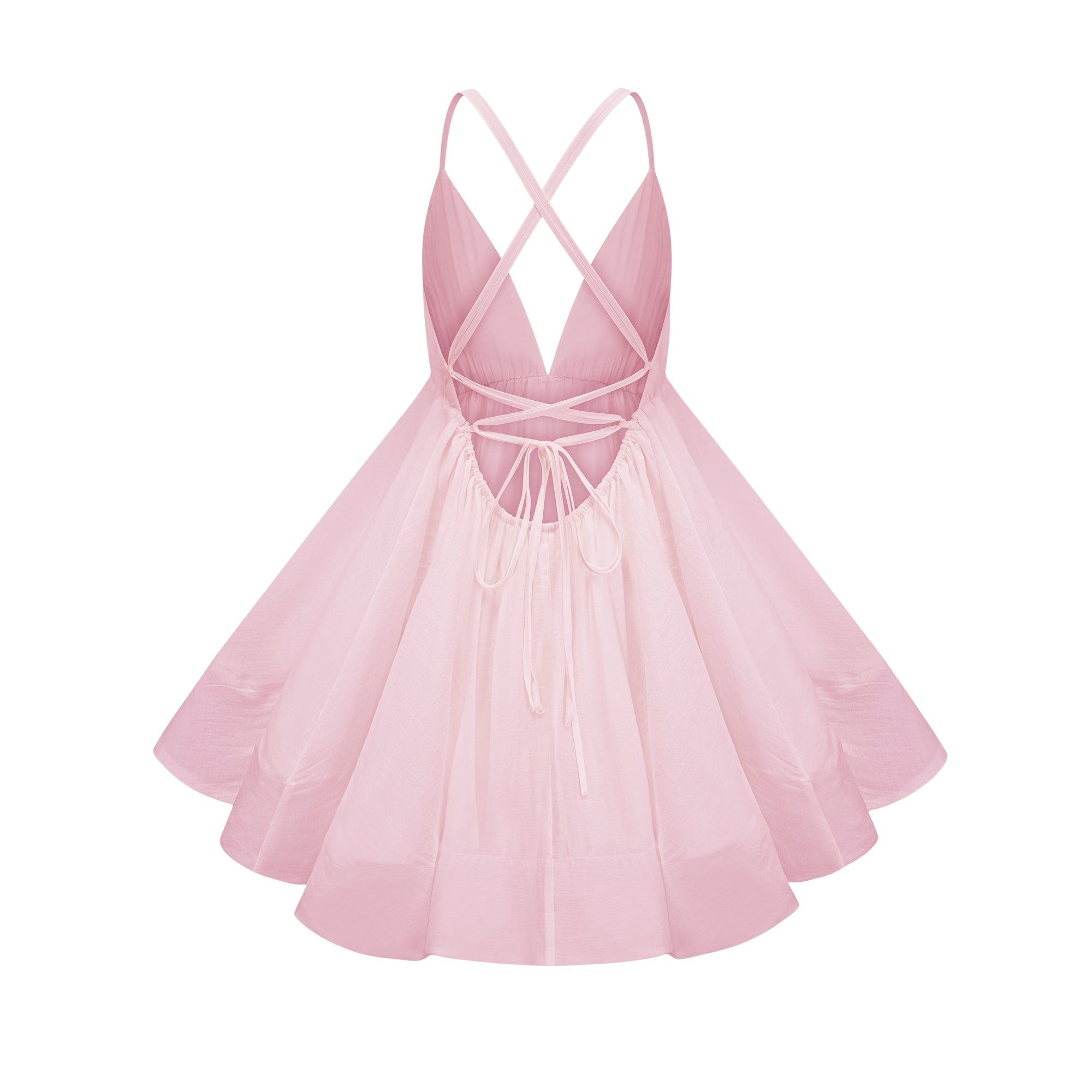 Quincie Pink Shirred Flounced Mini Dress