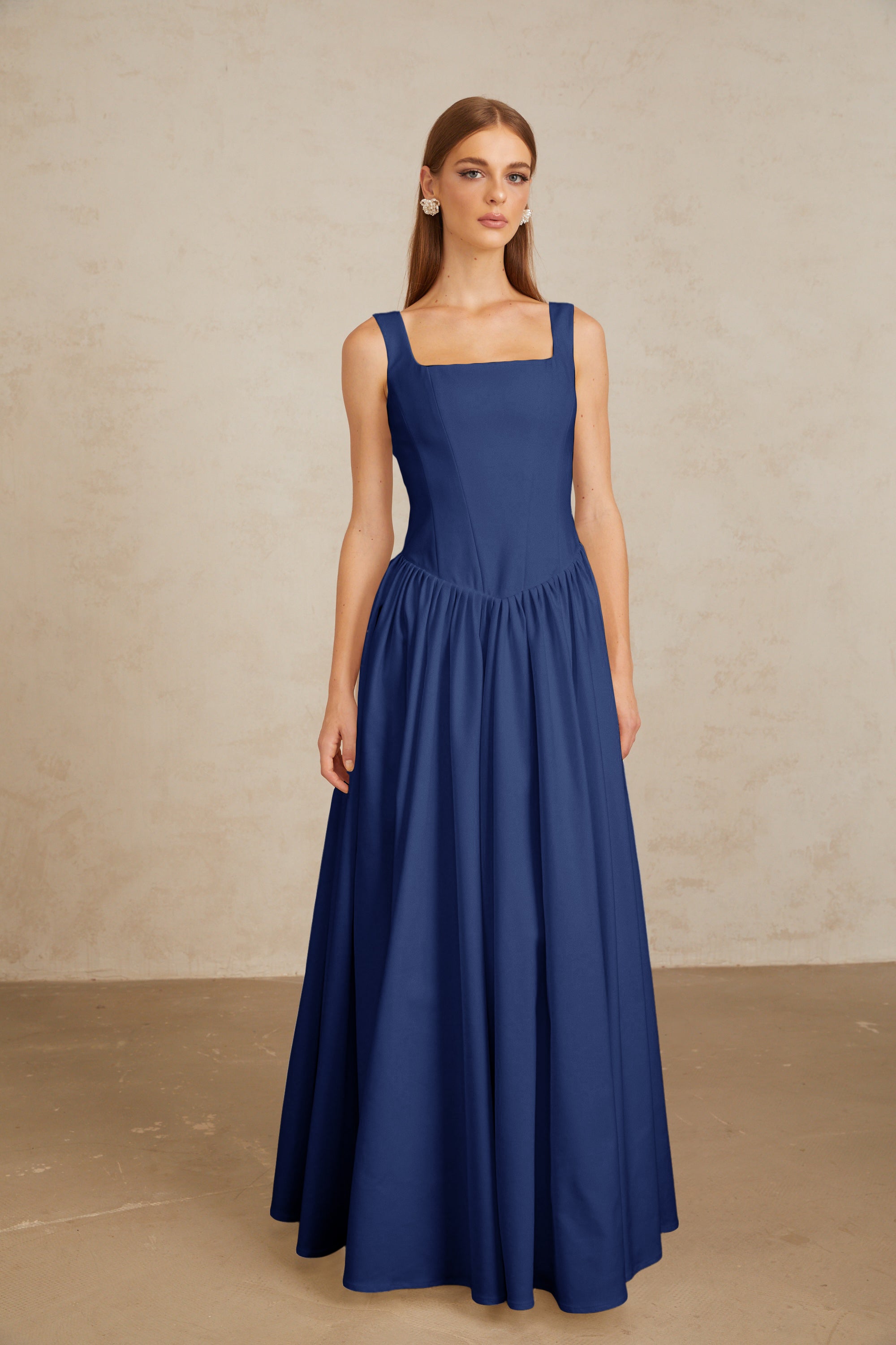 Sadie Blue Pleated Corset Maxi Gown