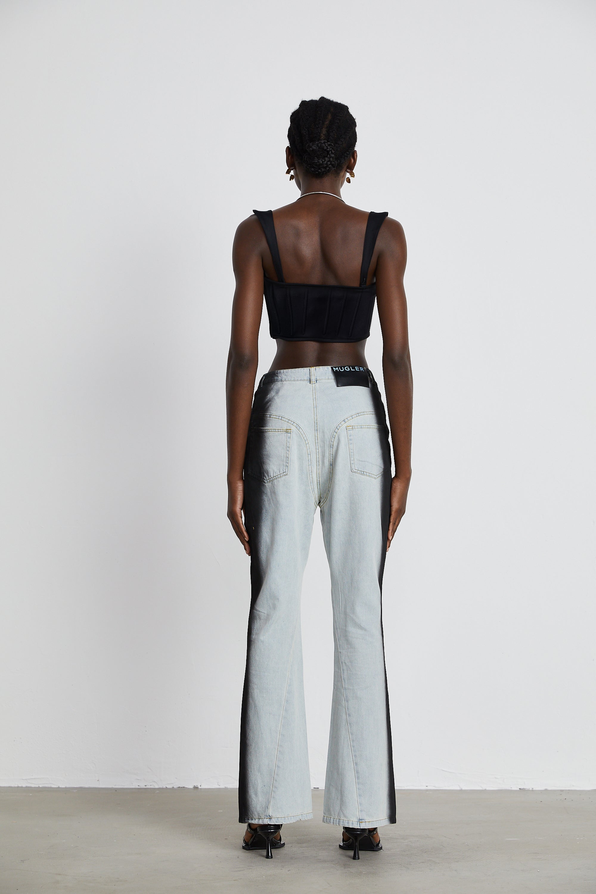 Manon two-tone denim cropped top