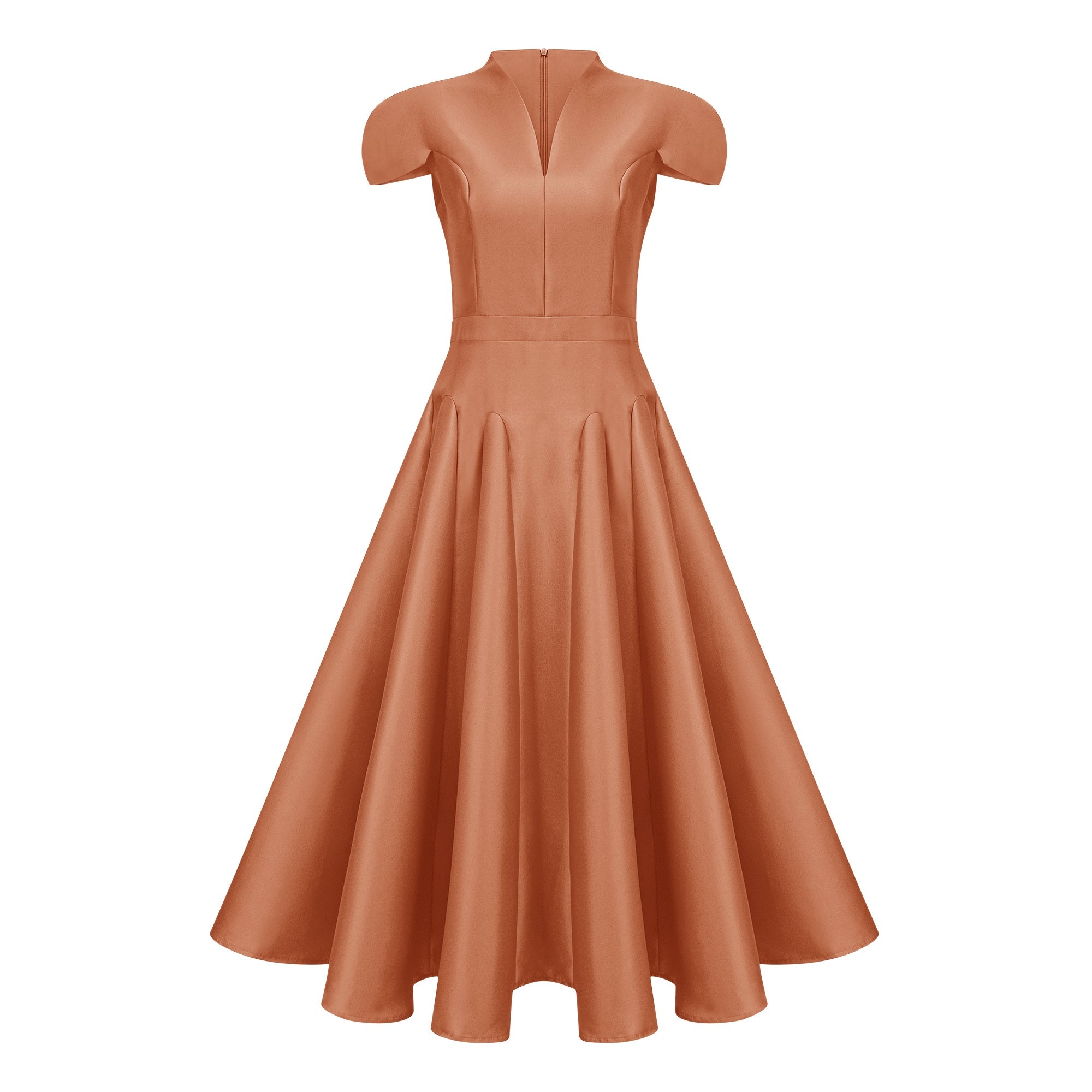 Aventin Brown Godet Design Midi Dress
