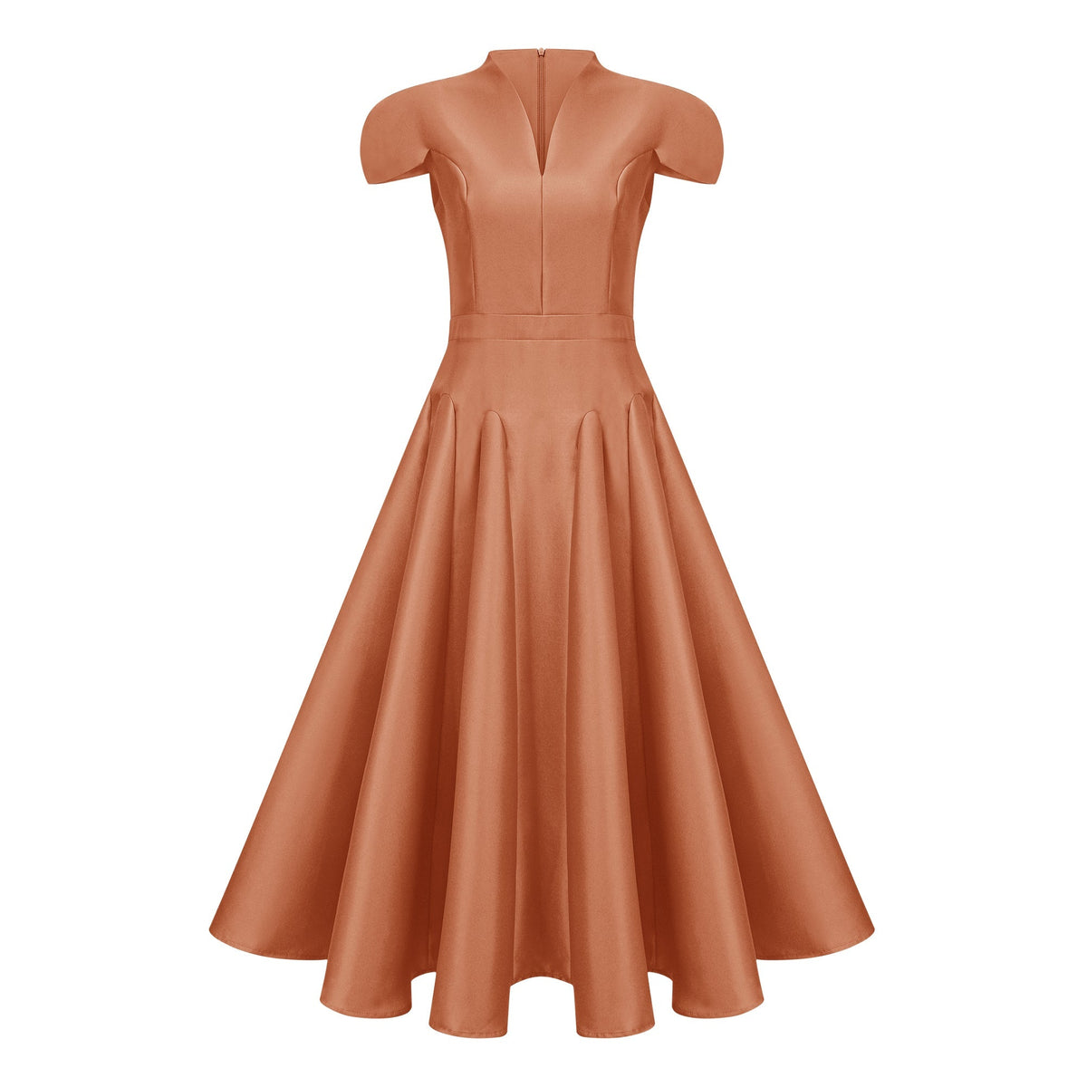 Aventin Brown Godet Design Midi Dress