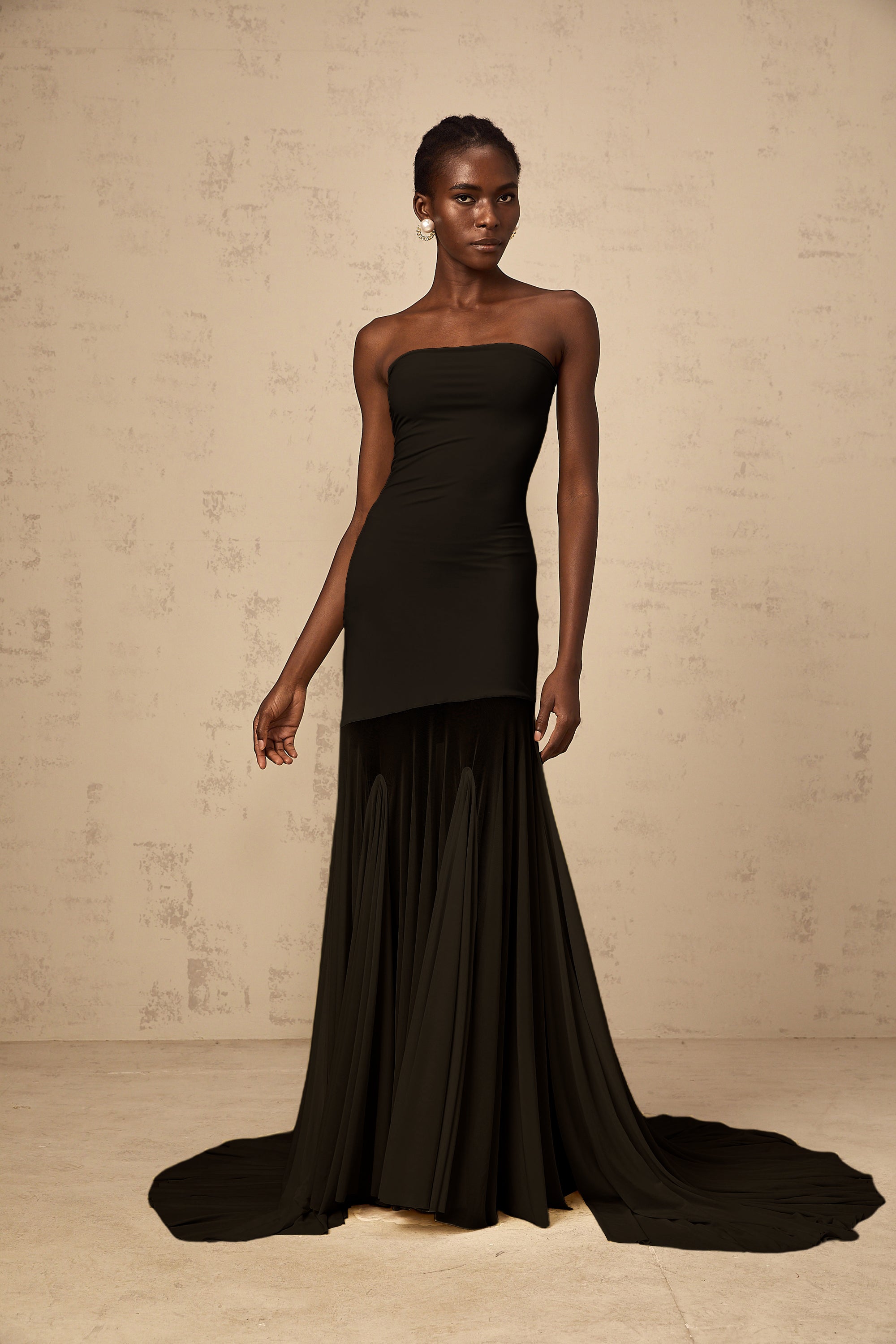 Josiane Black Off-shoulder Sheer Tulle Maxi Dress