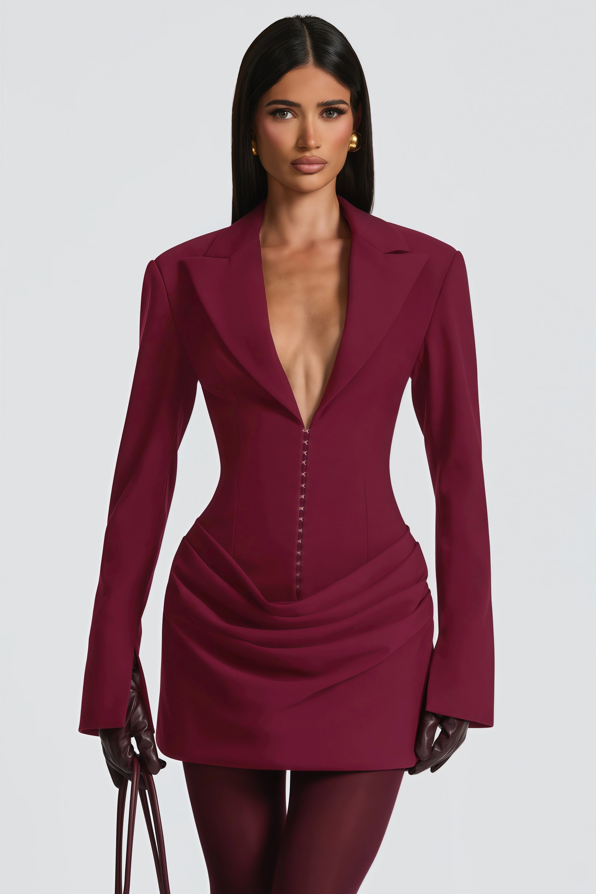 Rosette Burgundy Ruched Blazer Mini Dress (Final Sale)