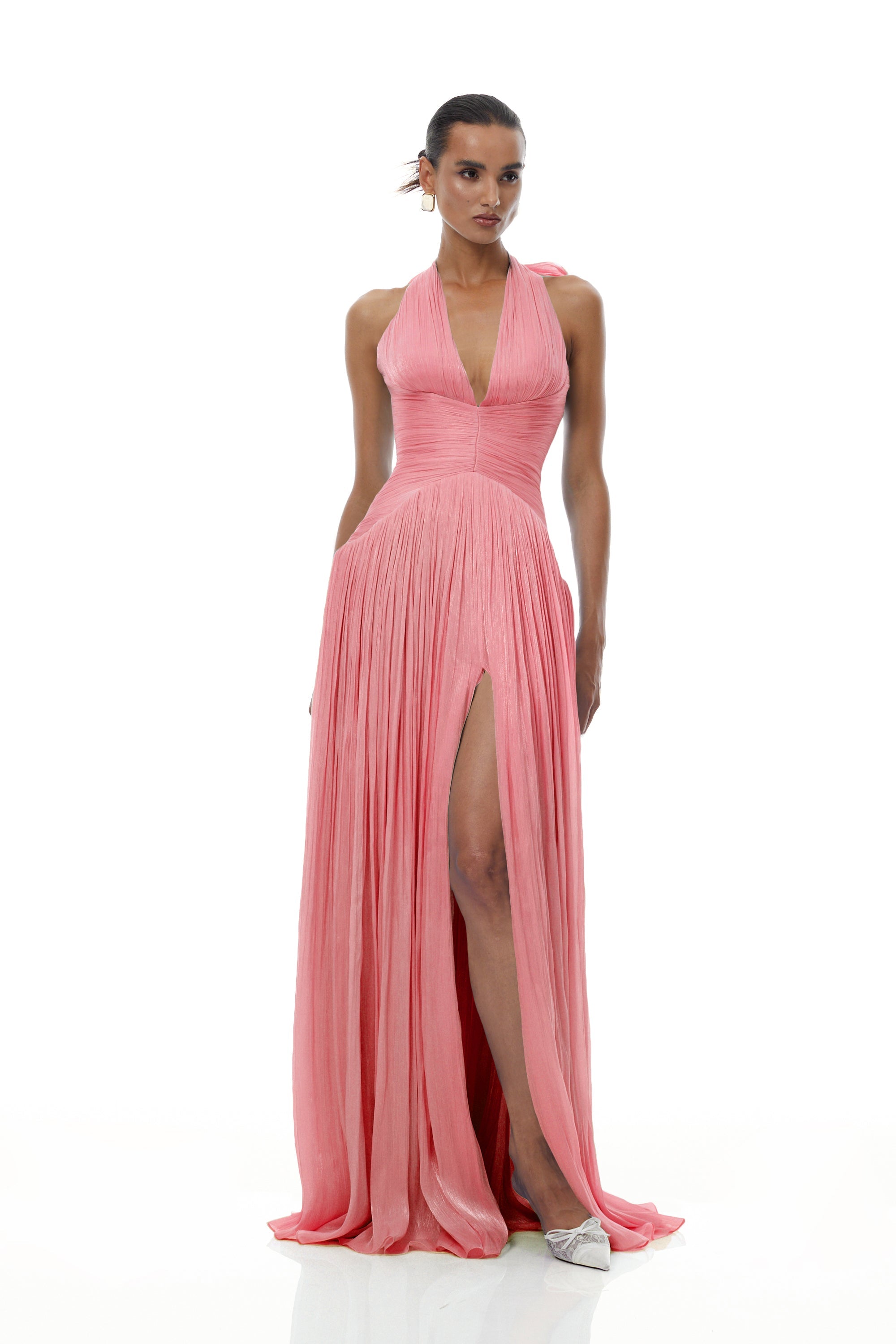 Térébenthine Pink Glossy Gathered Maxi Dress