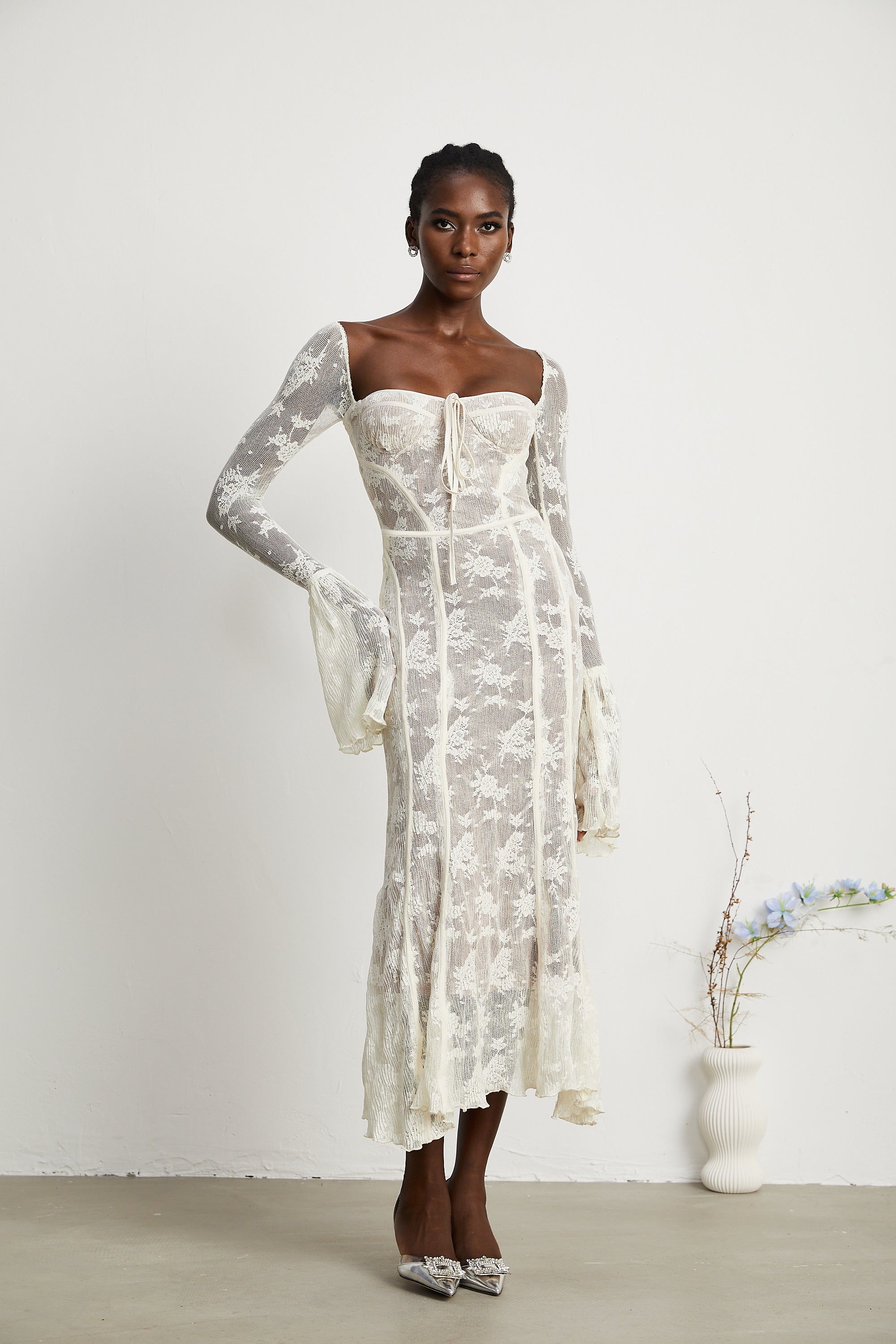 Marlene White Flared Lace Maxi Dress (Final Sale-US Only)