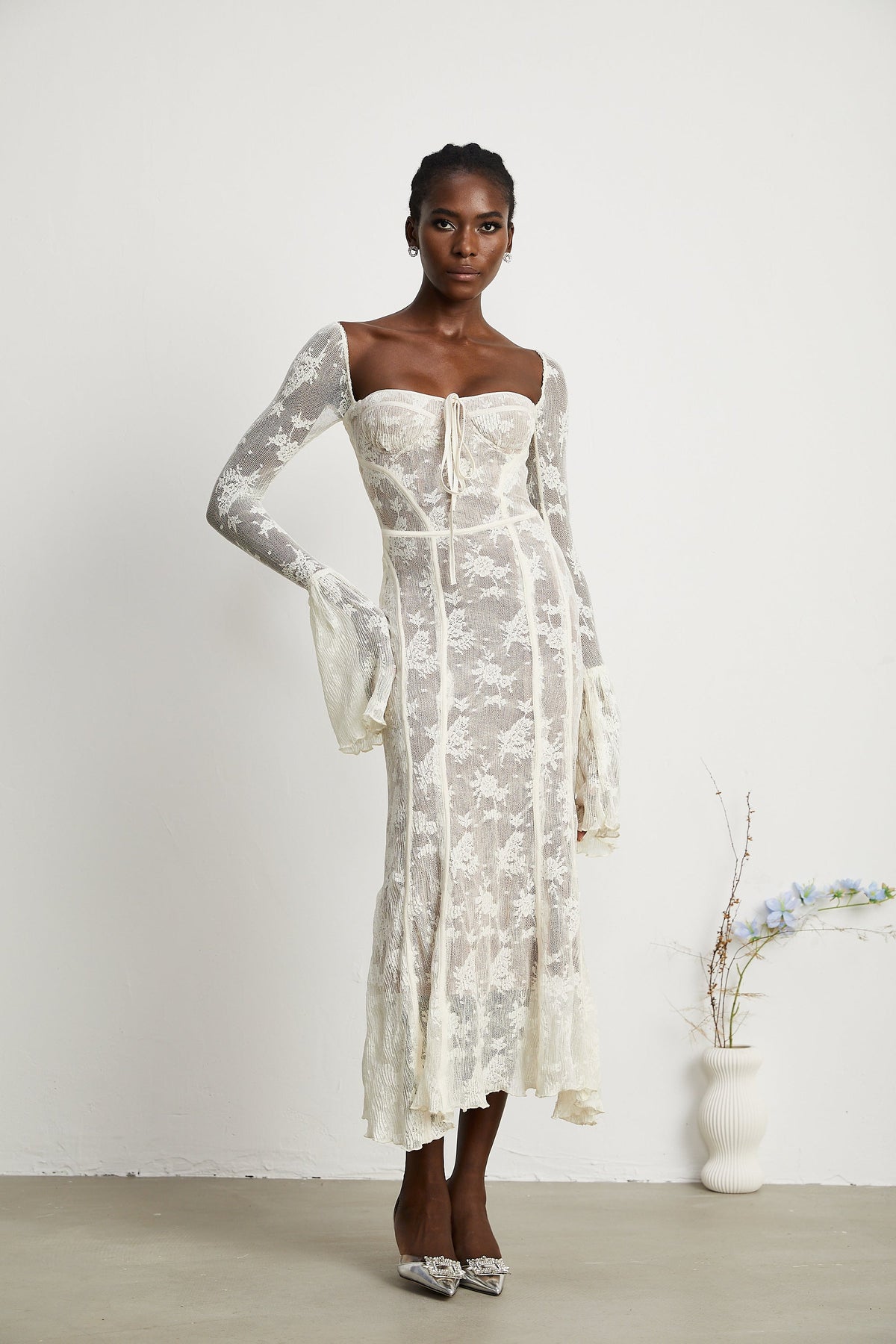 Marlene White Flared Lace Maxi Dress (Final Sale-US Only)