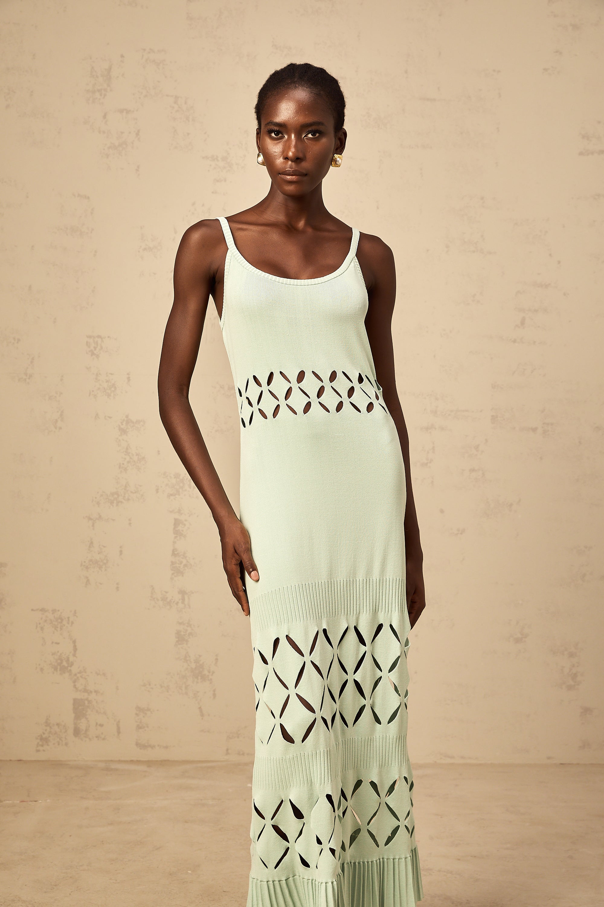 Léonore green cut-out knitted maxi dress