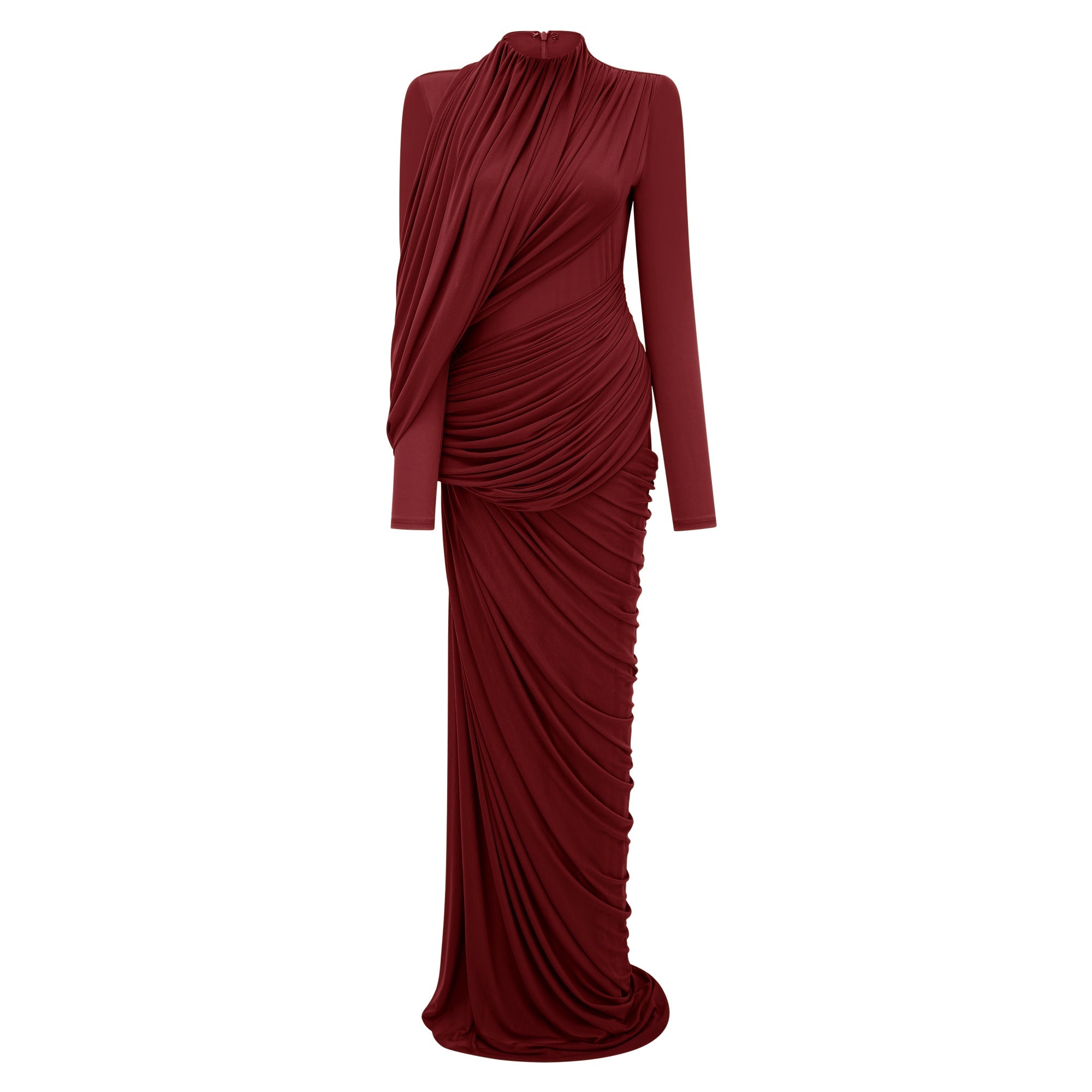 Arlette Red Asymmetrical Ruched Maxi Dress (Final Sale-US Only)