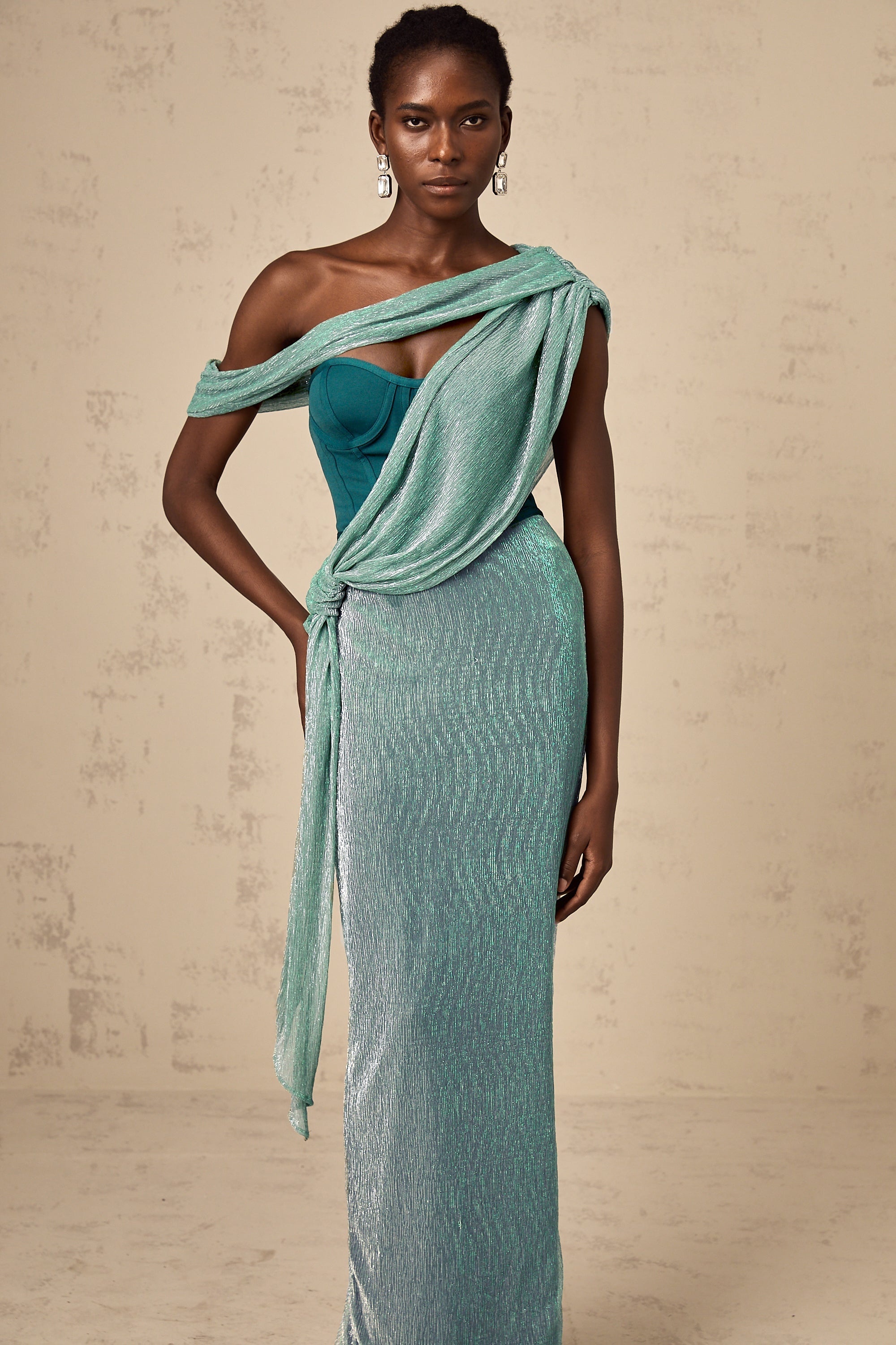 Delphine green ribbon-design corset maxi dress (Final Sale-US Only)