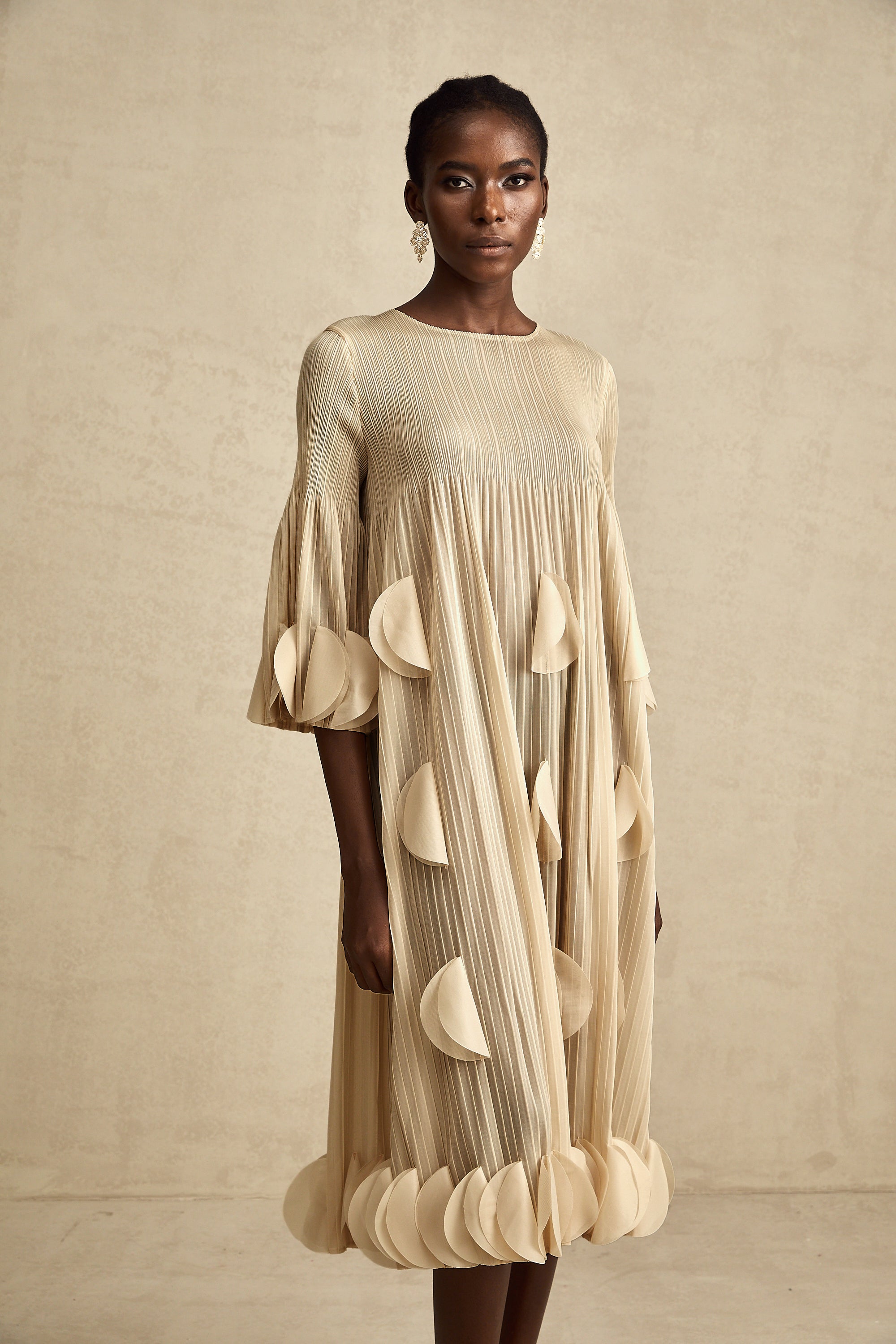 Alizée 3d-petal pleated midi dress (Final Sale)