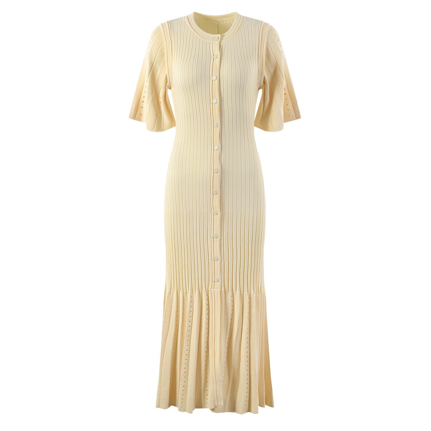 SANDRO Fine-knit midi dress with openwork design yellow/beige