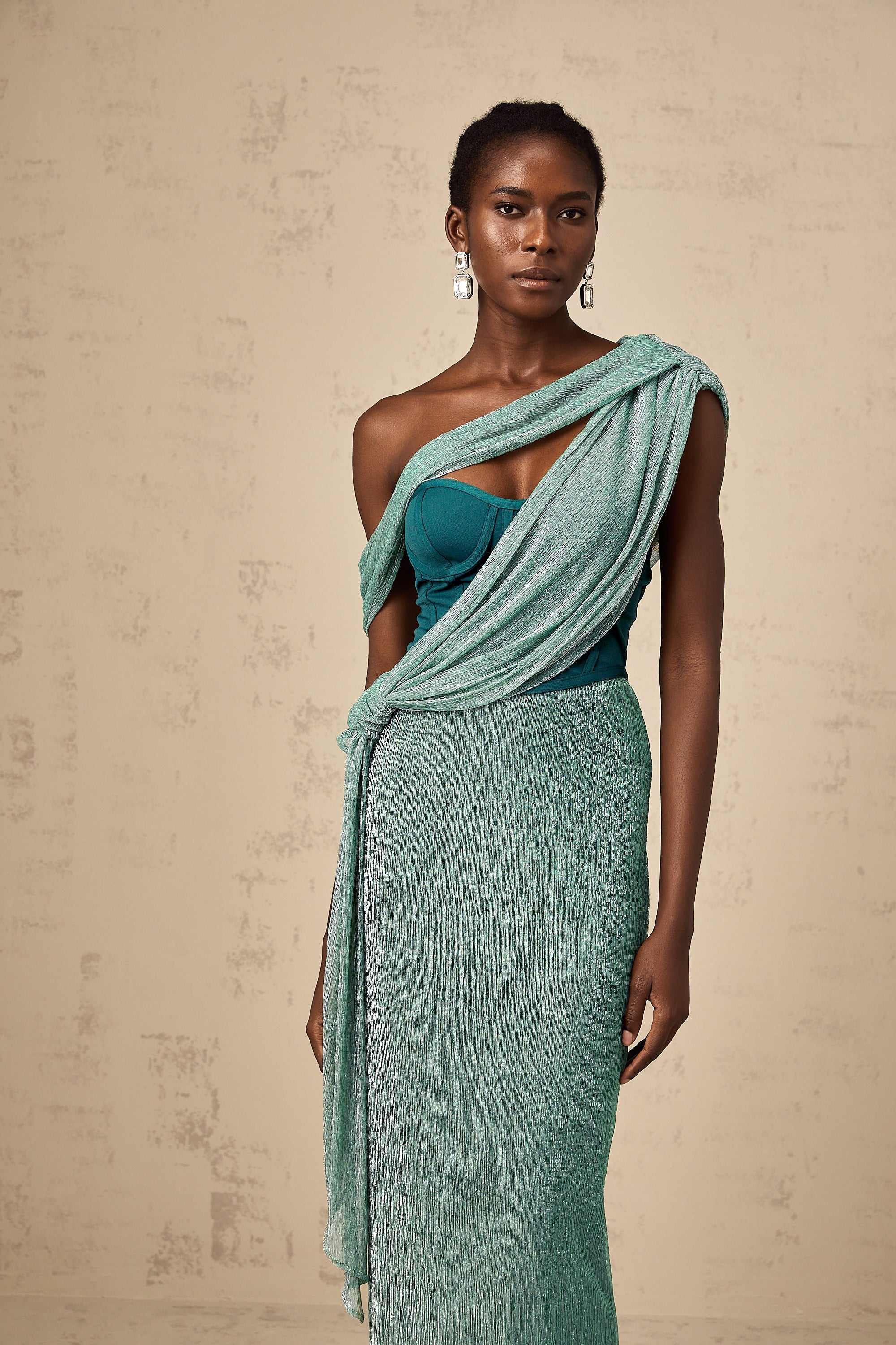 Delphine green ribbon-design corset maxi dress (Final Sale-US Only)