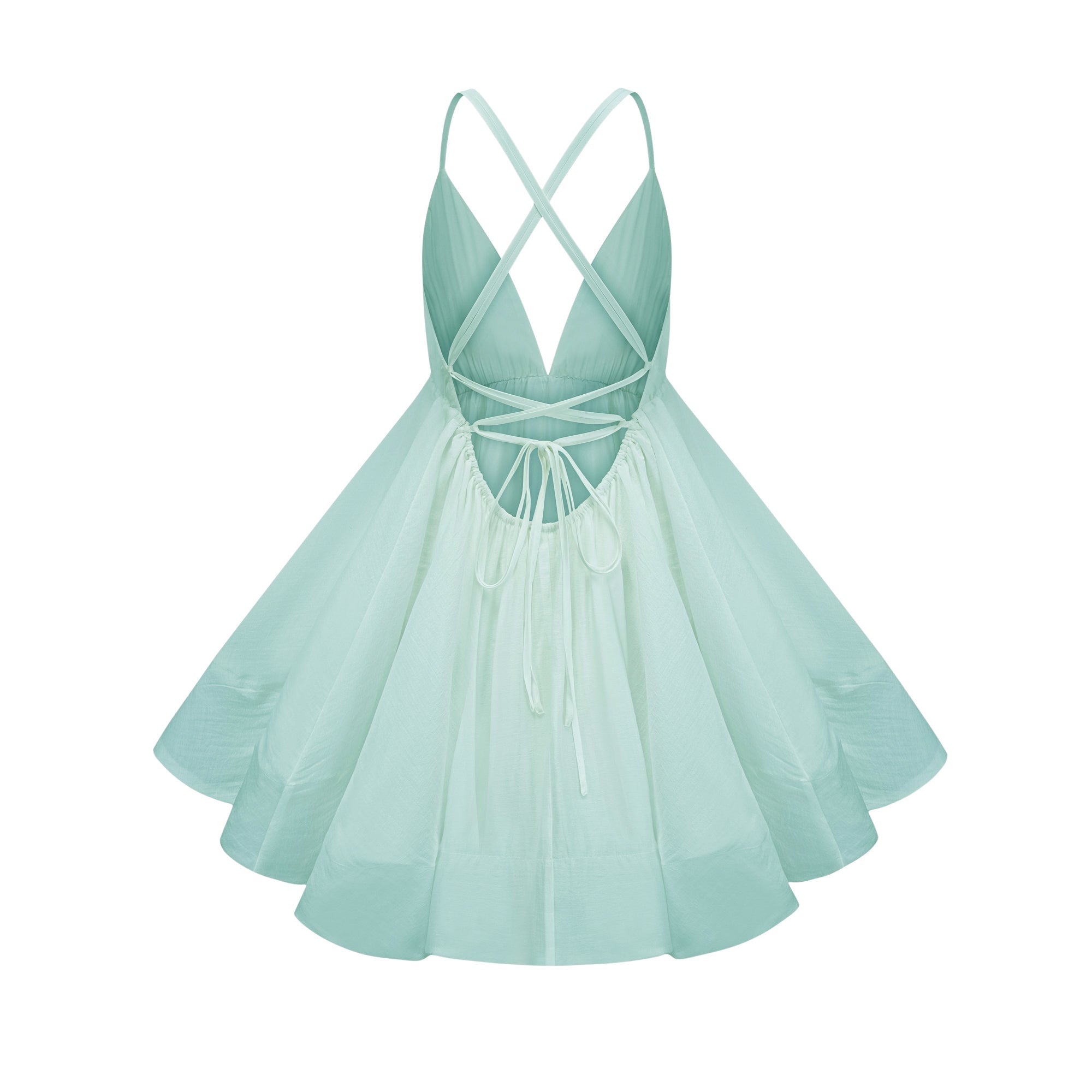 Quincie Green Shirred Flounced Mini Dress (Final Sale)