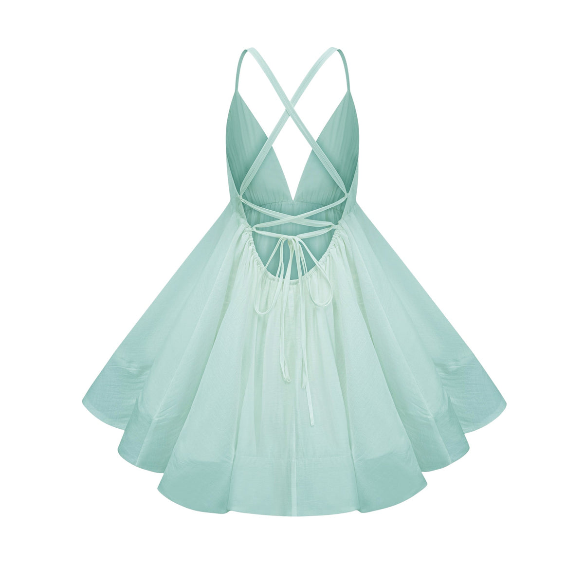 Quincie Green Shirred Flounced Mini Dress