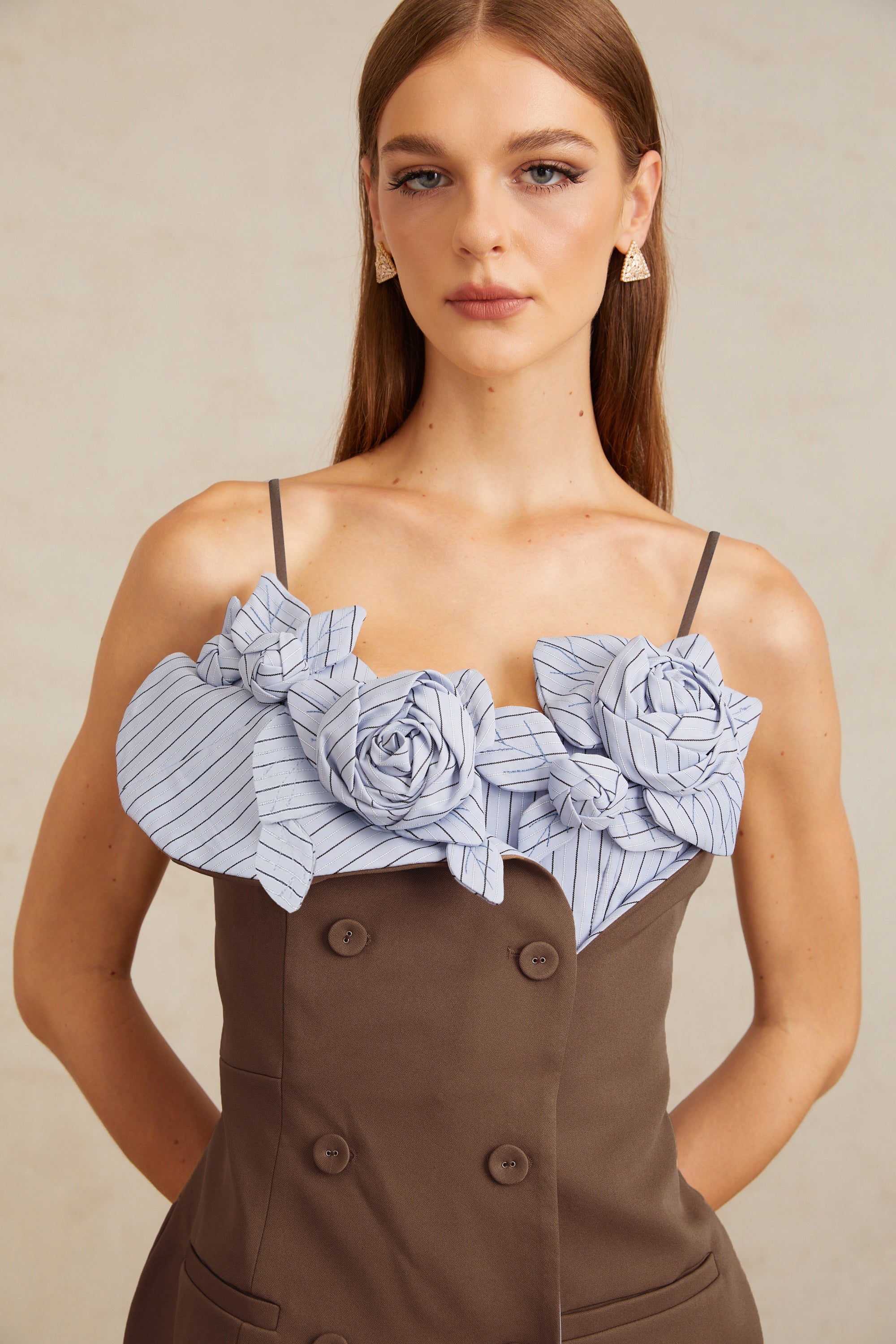 Johanna Brown Floral Panelled Mini Dress (Final Sale-US Only)