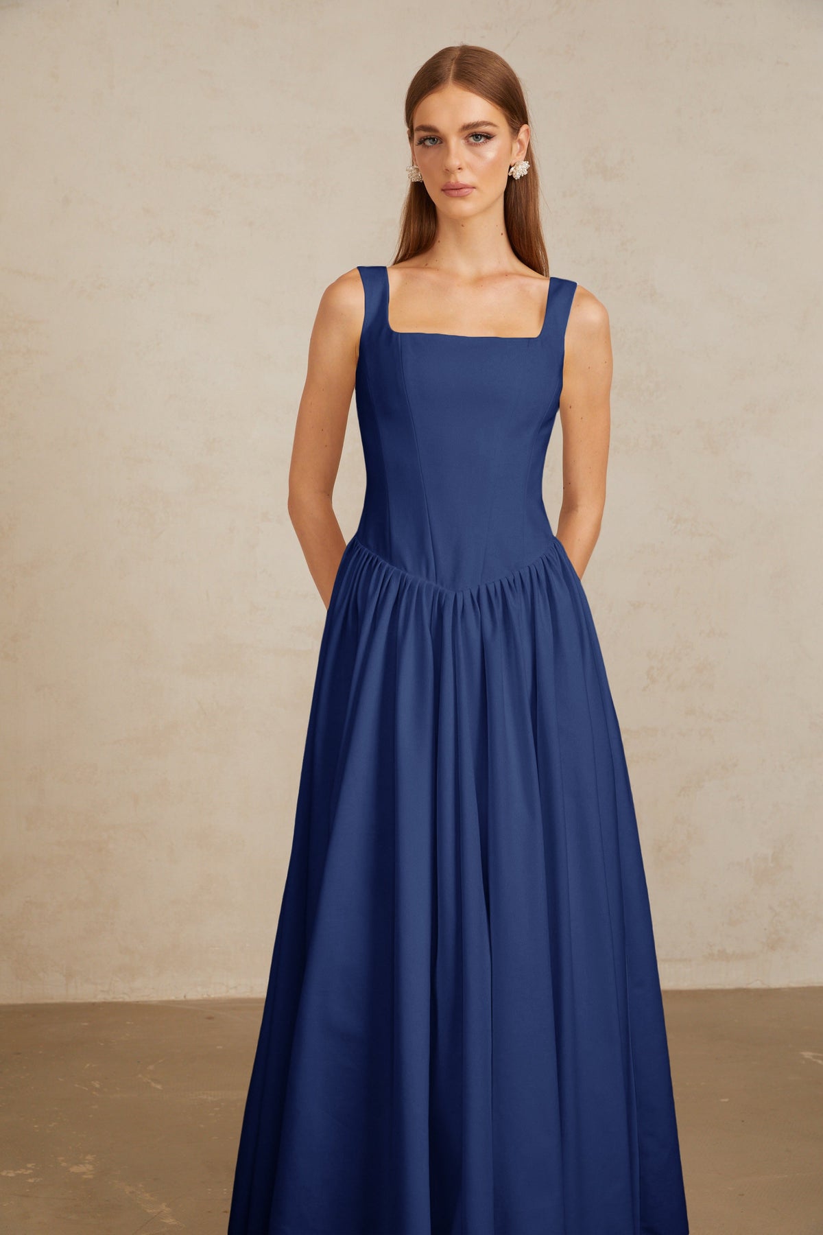 Sadie Blue Pleated Corset Maxi Gown