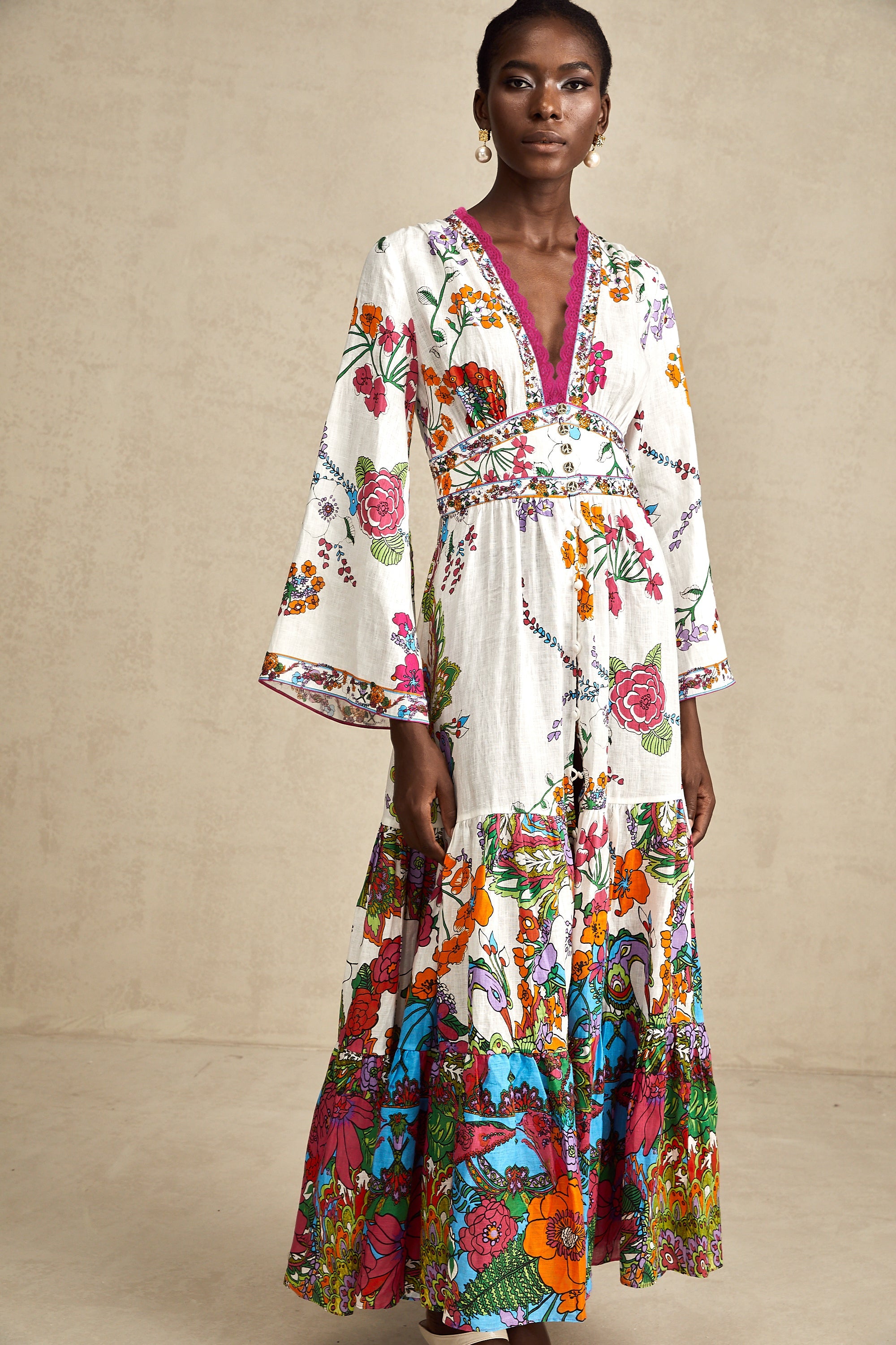 Hélène floral-print V-neck midi dress