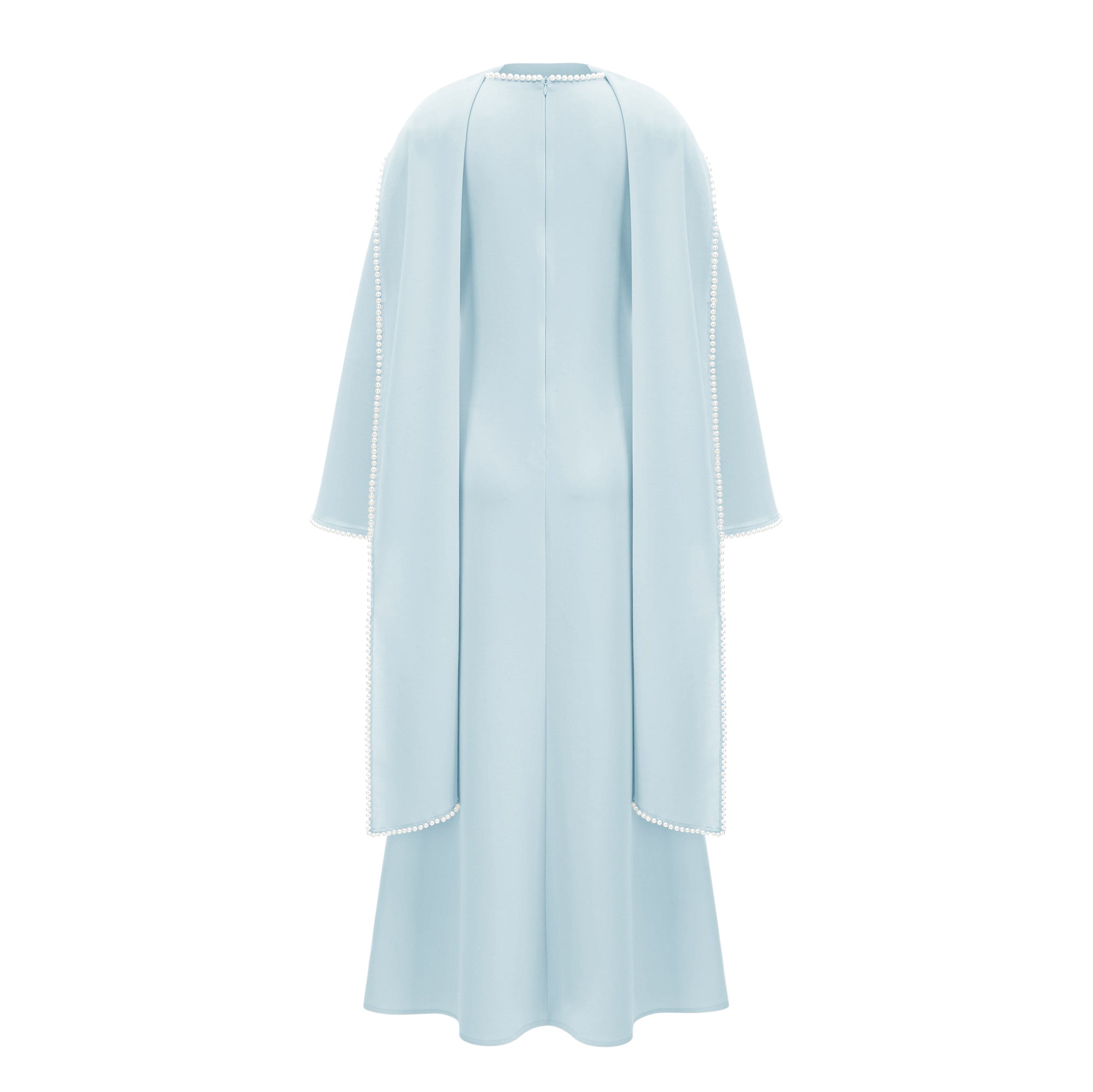 Piroska Blue Pearl Trim Shawl Detail Maxi Dress