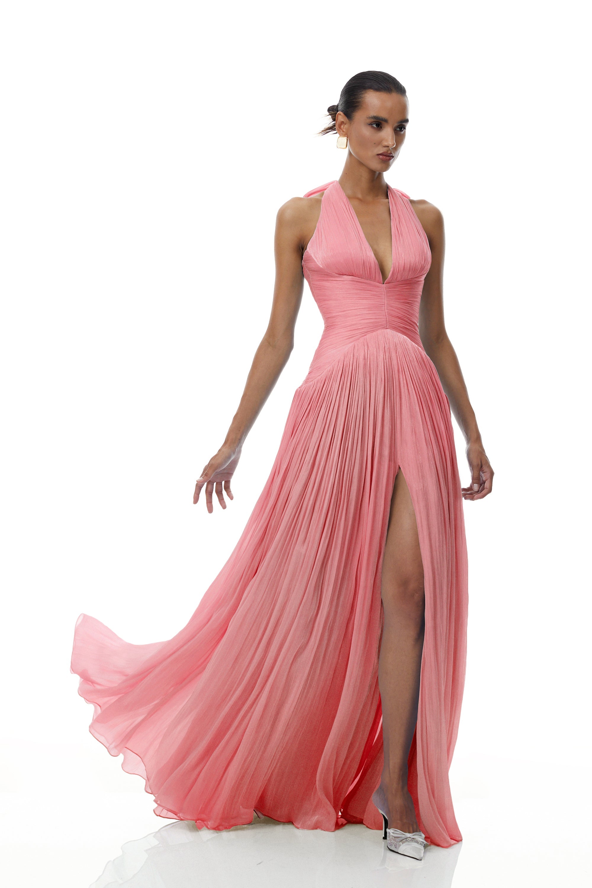Térébenthine Pink Glossy Gathered Maxi Dress