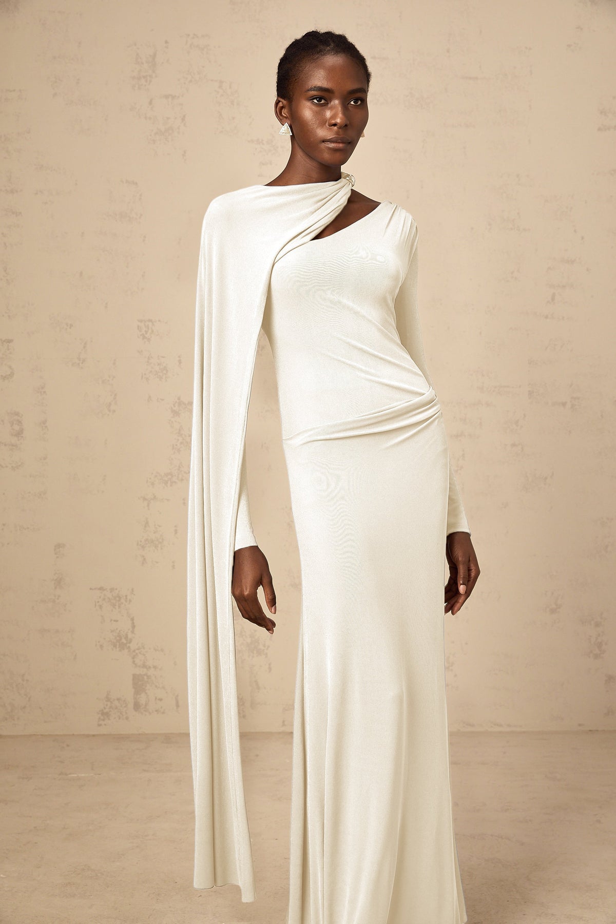Josette White Diagonal Shawl Fitted Maxi Dress (Final Sale-US Only)