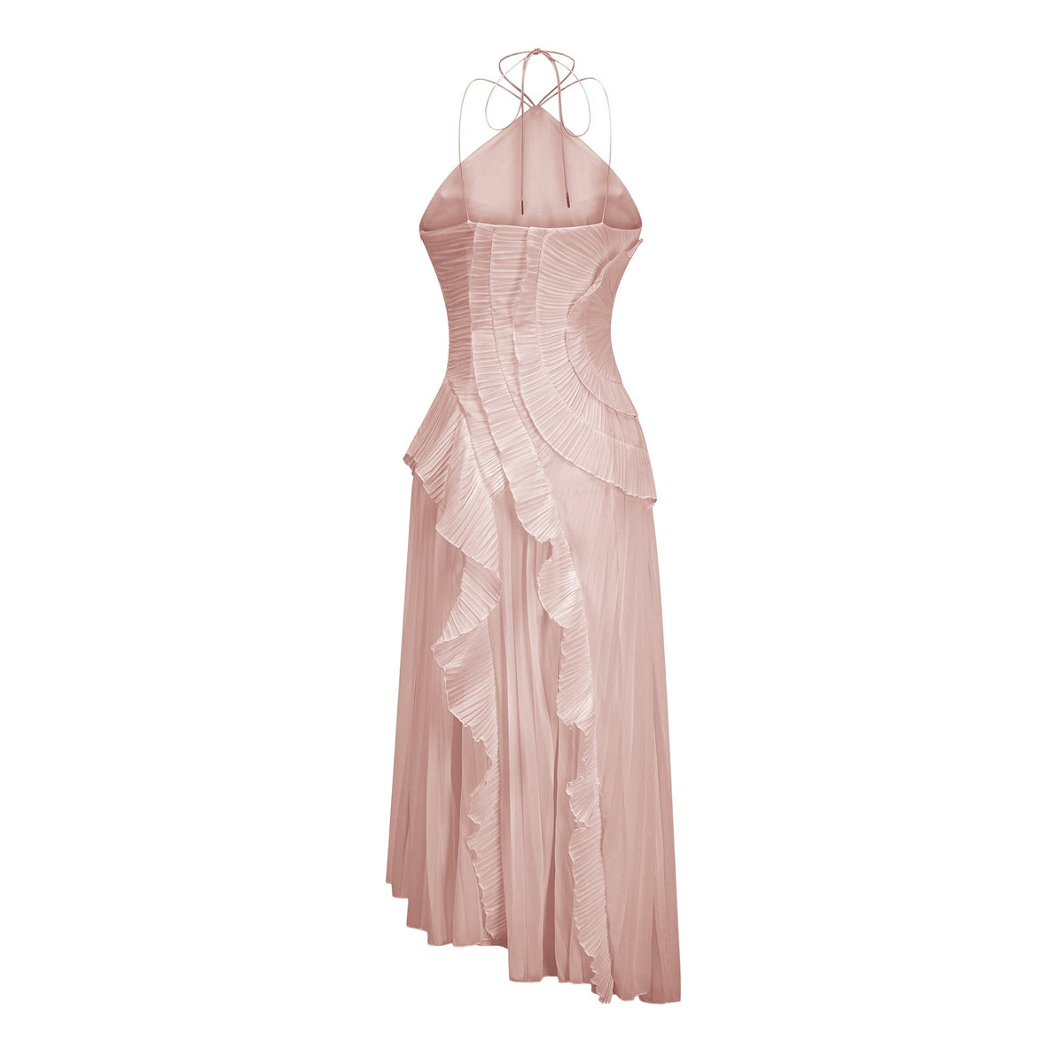 Doux Pink Ruffled Trim Pleated Midi Dress (Final Sale-US Only)
