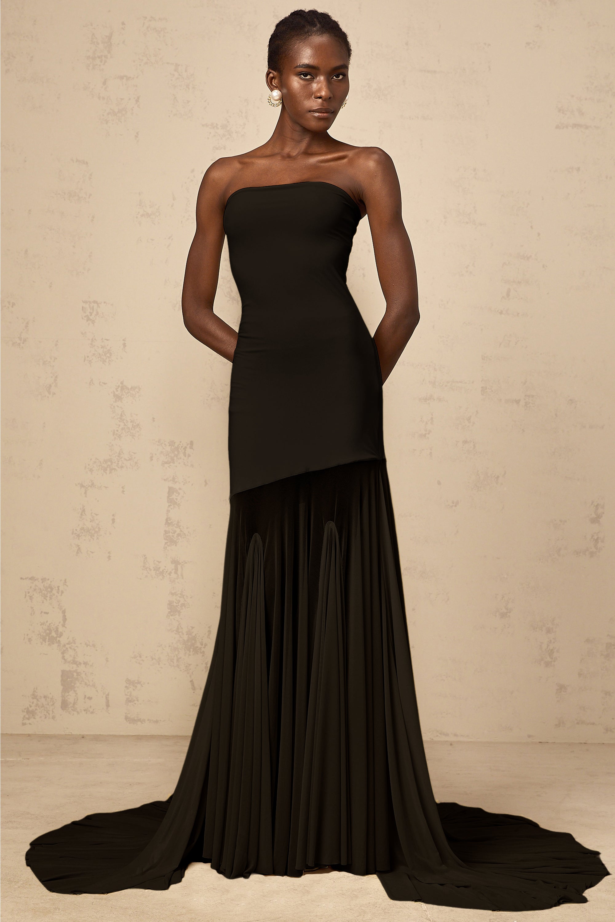 Josiane Black Off-shoulder Sheer Tulle Maxi Dress (Final Sale-US Only)