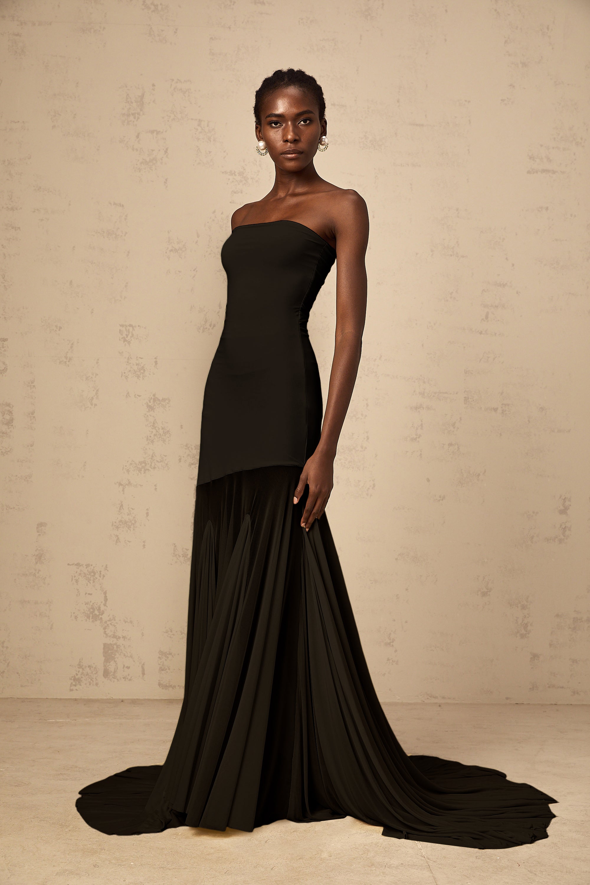 Josiane Black Off-shoulder Sheer Tulle Maxi Dress