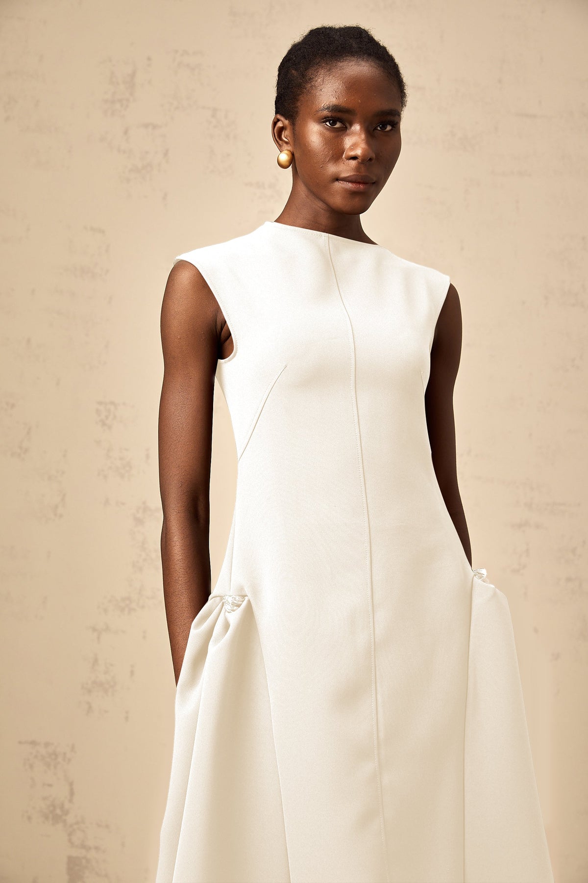 Jenifier white asymmetrical midi dress