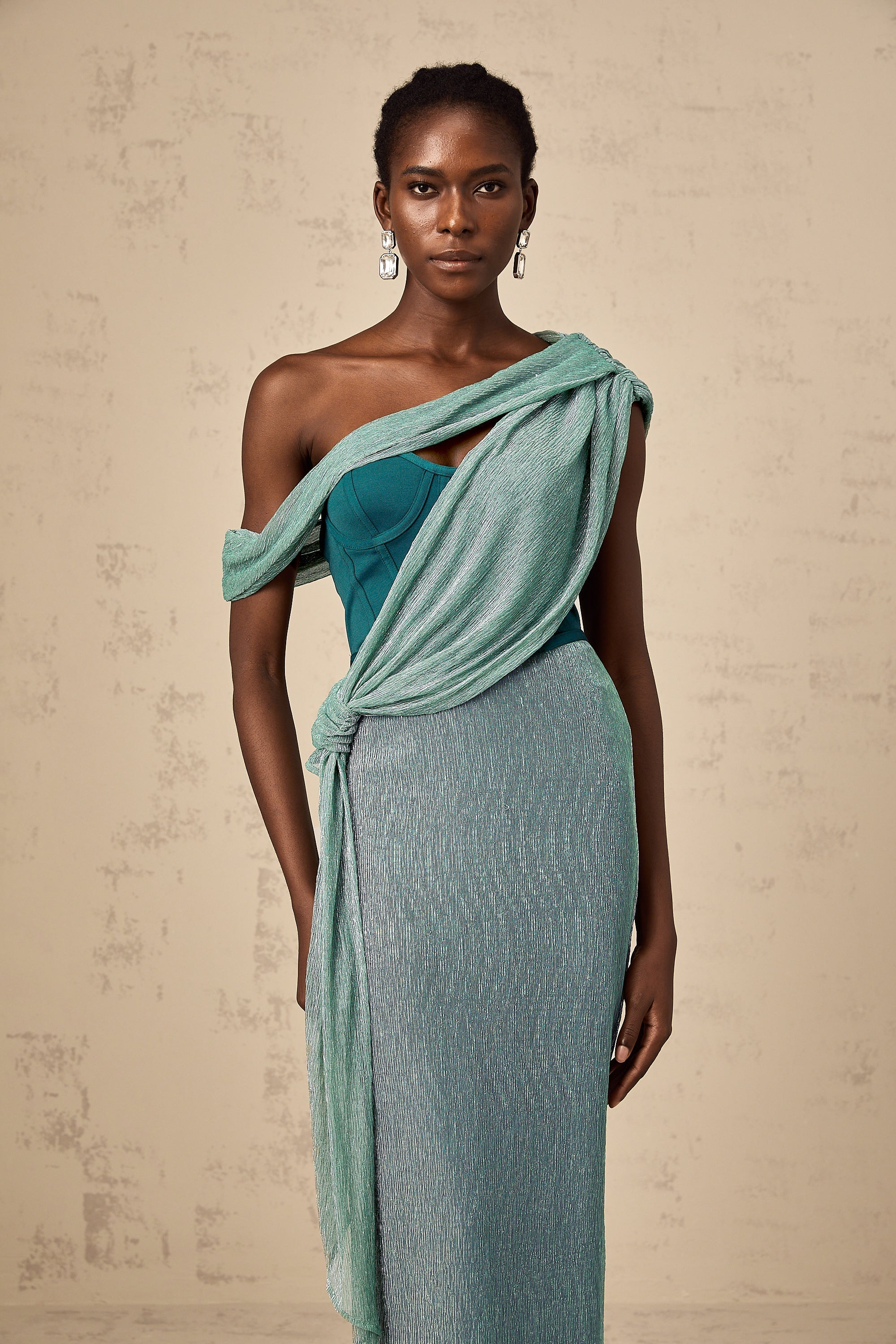 Delphine green ribbon-design corset maxi dress (Final Sale-US Only)