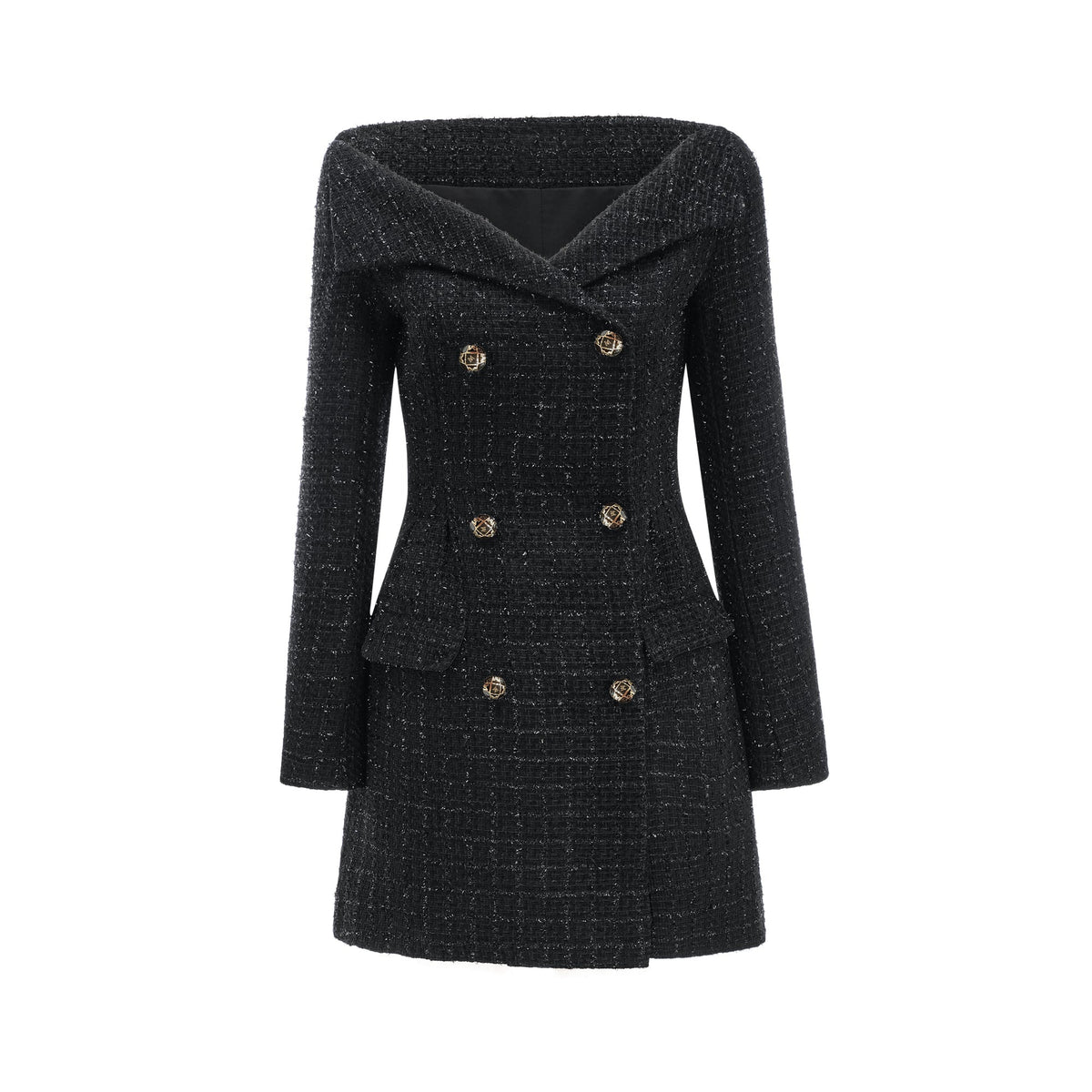 Erin black double-breasted coat dress