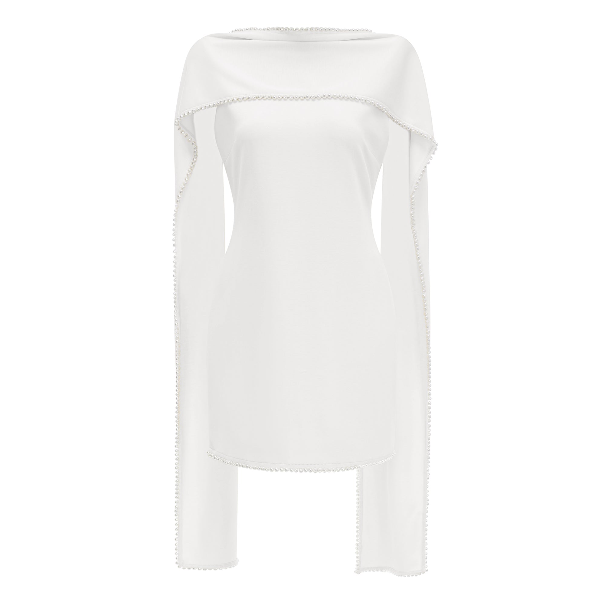 Piroska White Sleeveless Pearl Trim Mini Dress