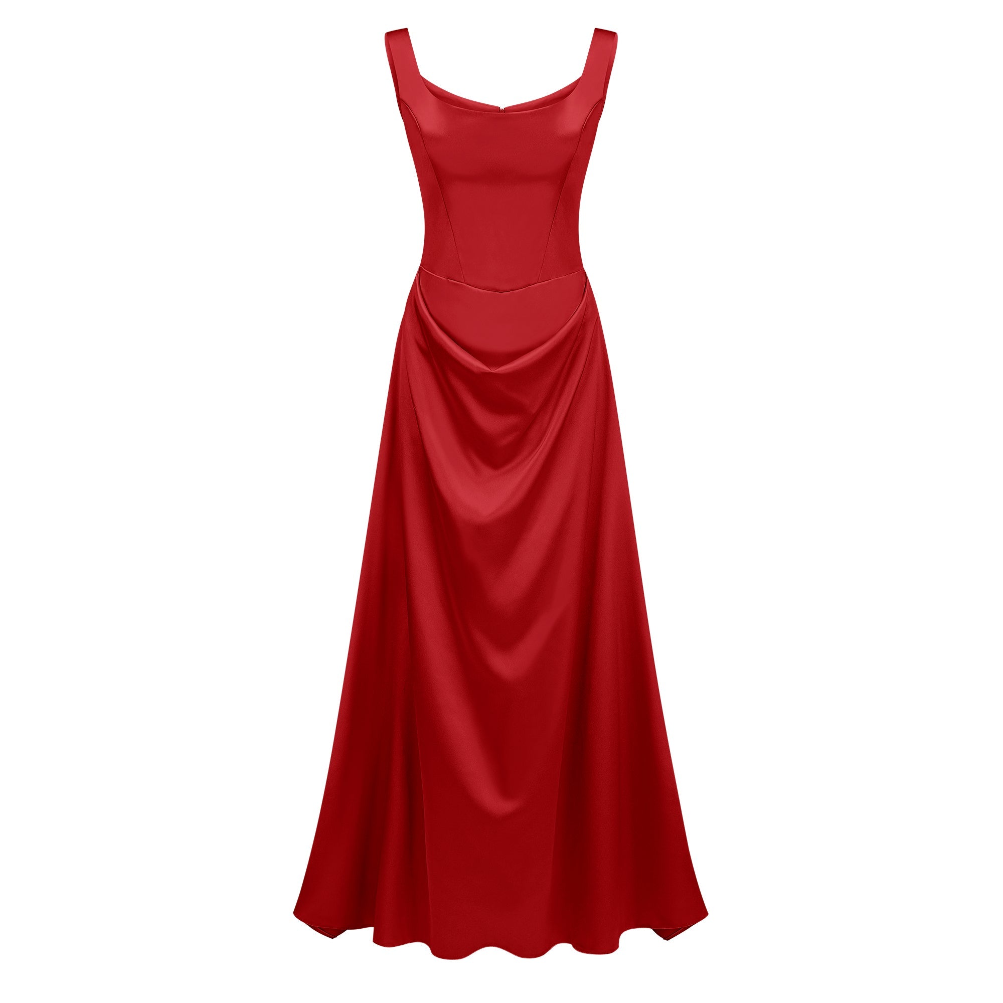 Fiona Red Satin Square Neck Maxi Dress (Final Sale-US Only)