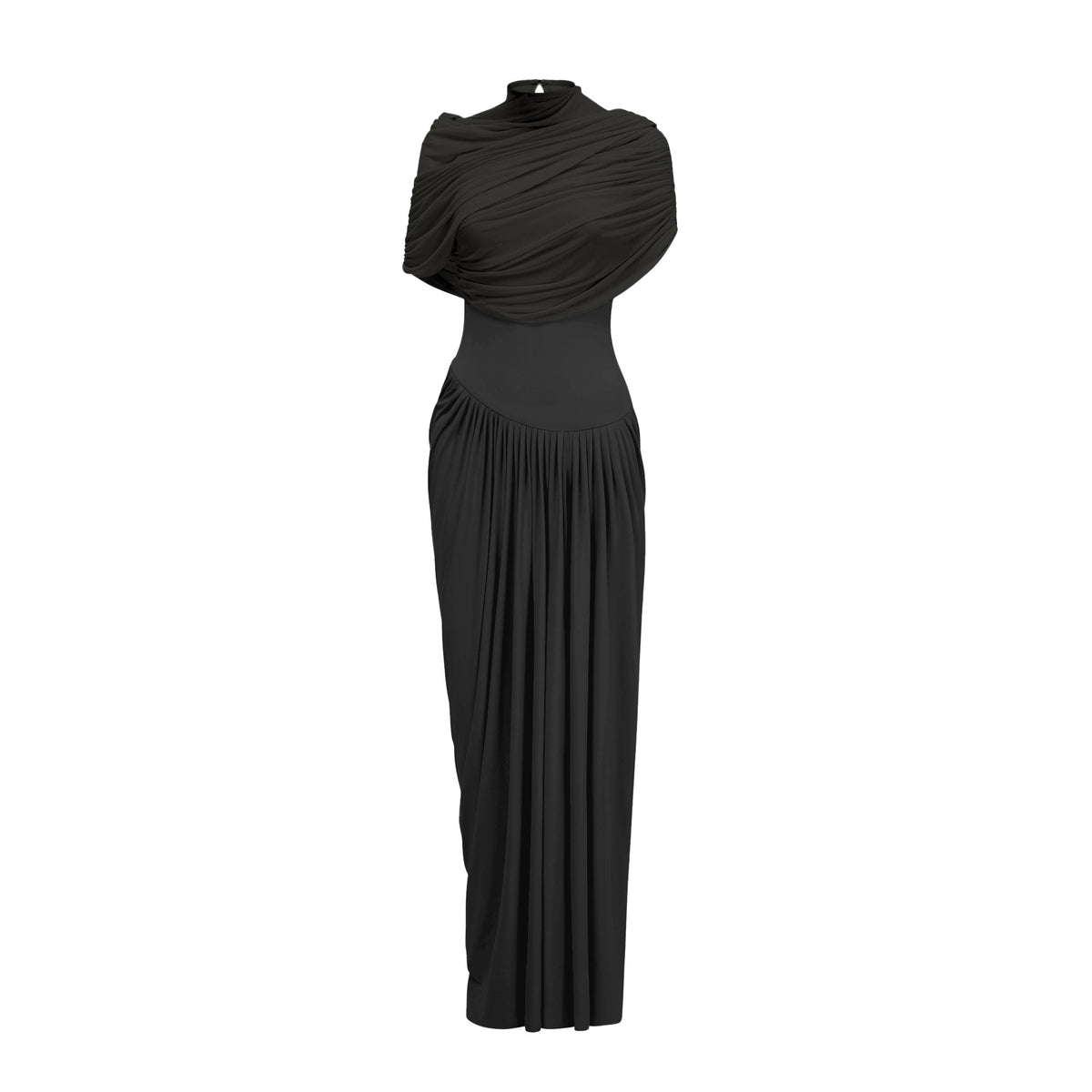 Catherine Black Asymmetrical Pleated Maxi Dress (Final Sale-US Only)