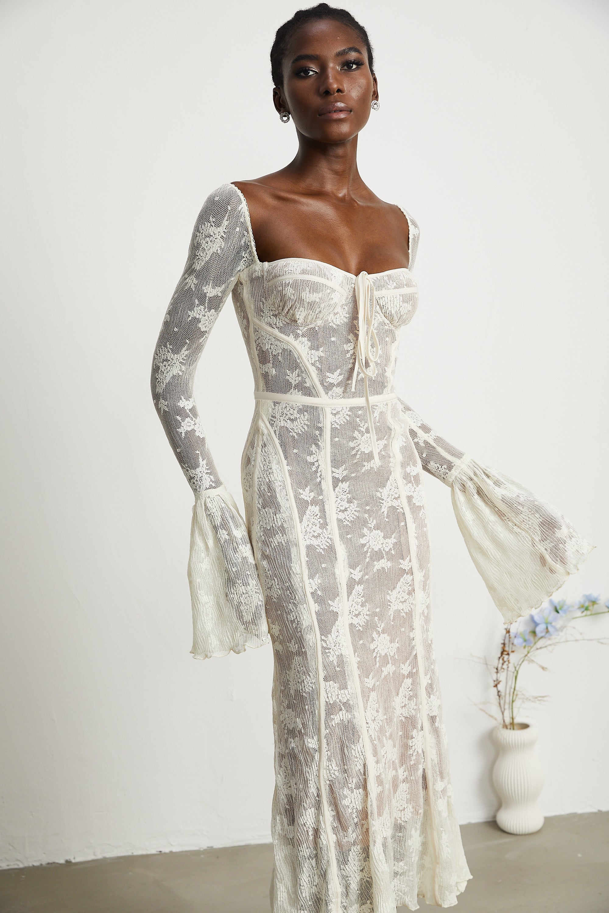Marlene White Flared Lace Maxi Dress (Final Sale-US Only)