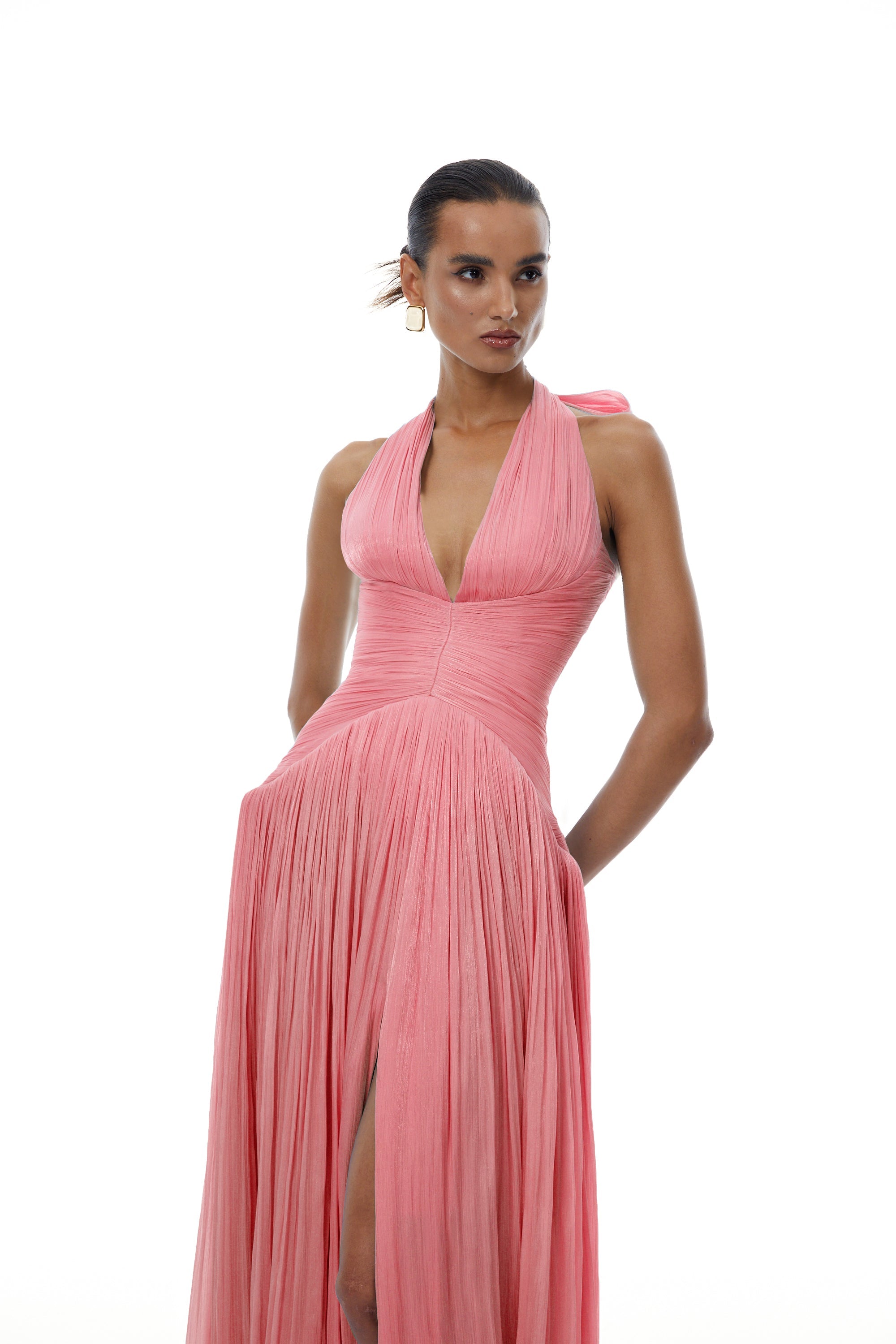 Térébenthine Pink Glossy Gathered Maxi Dress