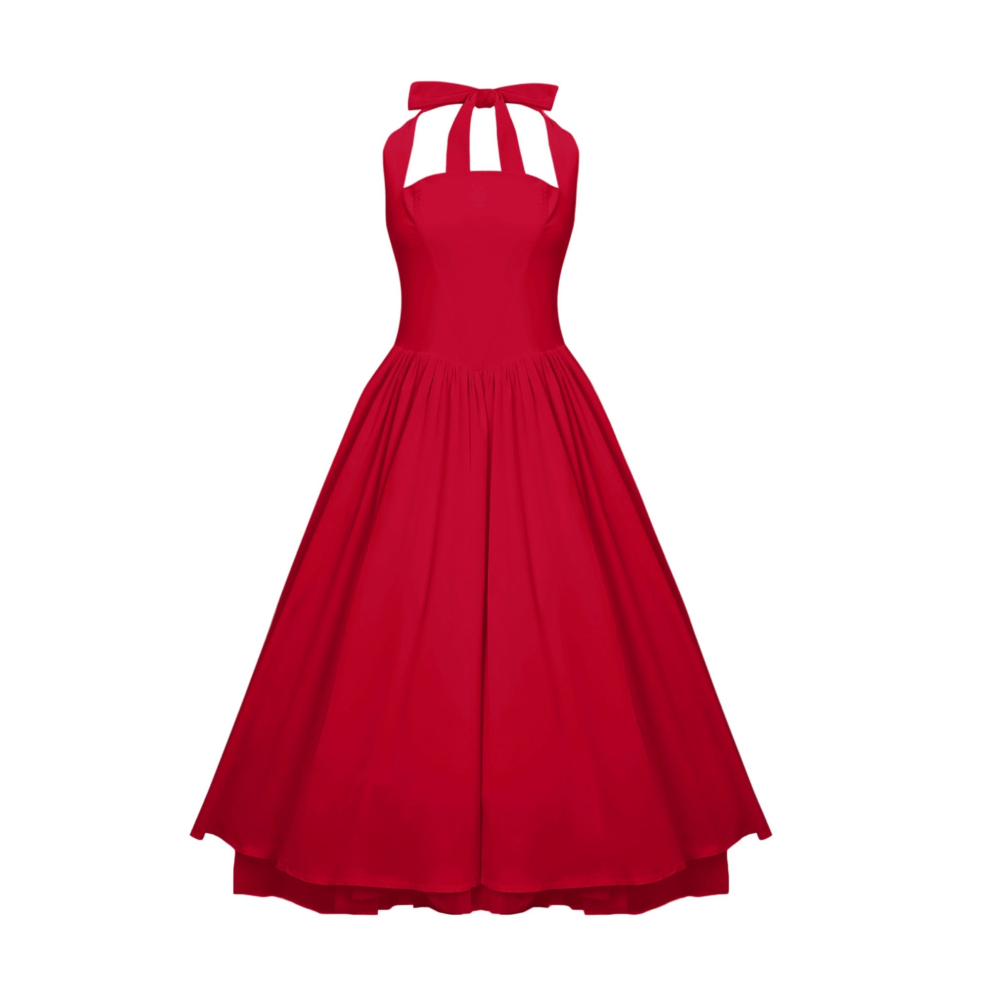 Eponine Red Layered Flared Hem Midi Dress (Final Sale-US Only)