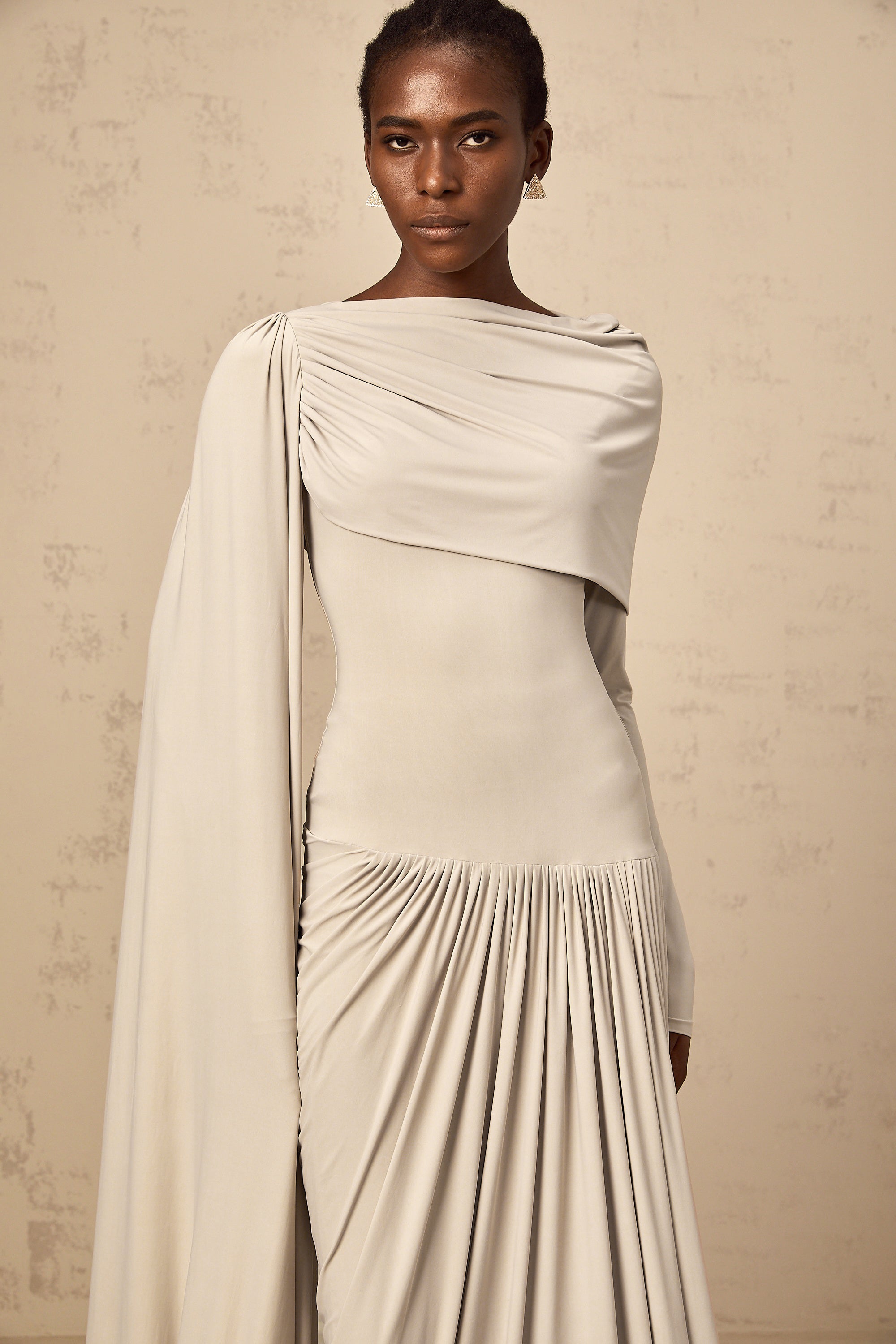 Gaëlle Neutrals Ribbon-design Draped Maxi Dress (Final Sale)