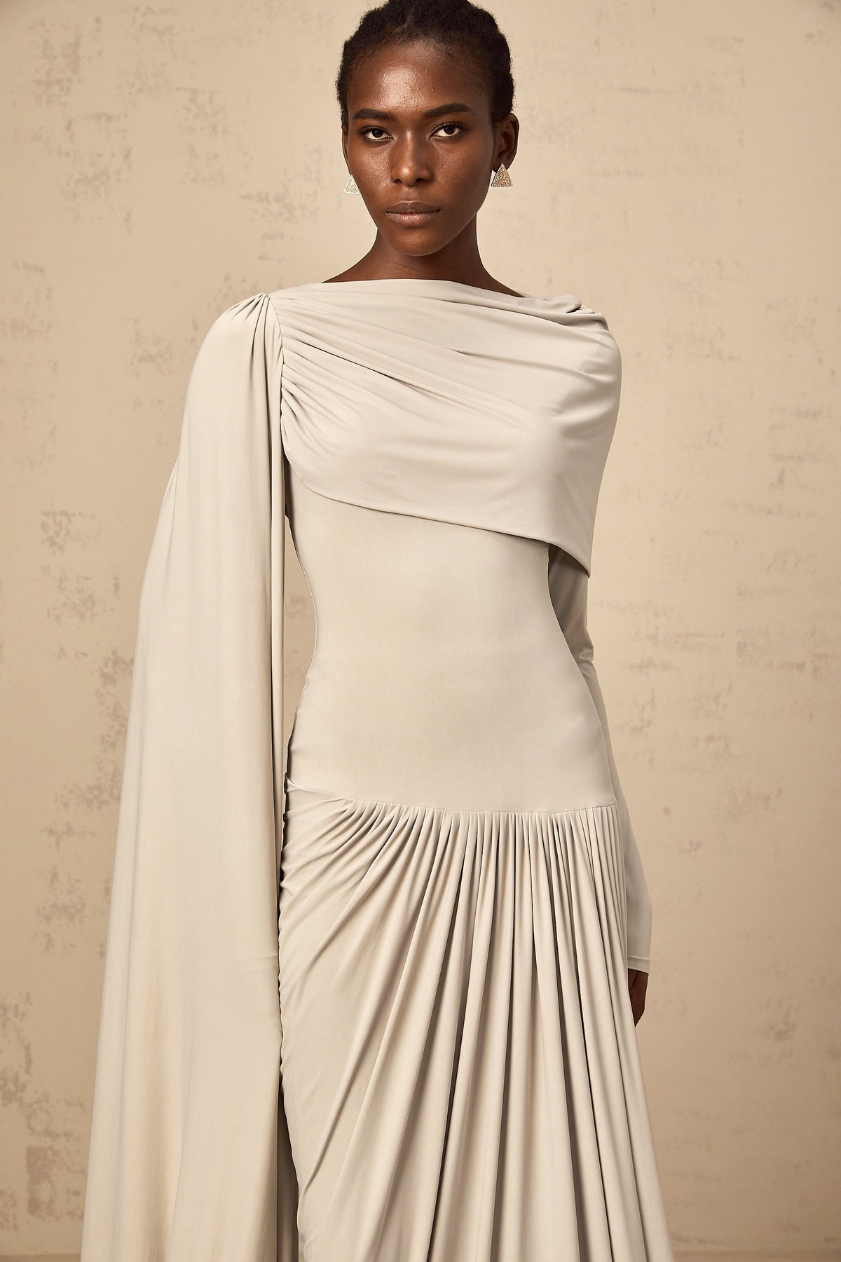 Gaëlle Neutrals Ribbon-design Draped Maxi Dress (Final Sale)