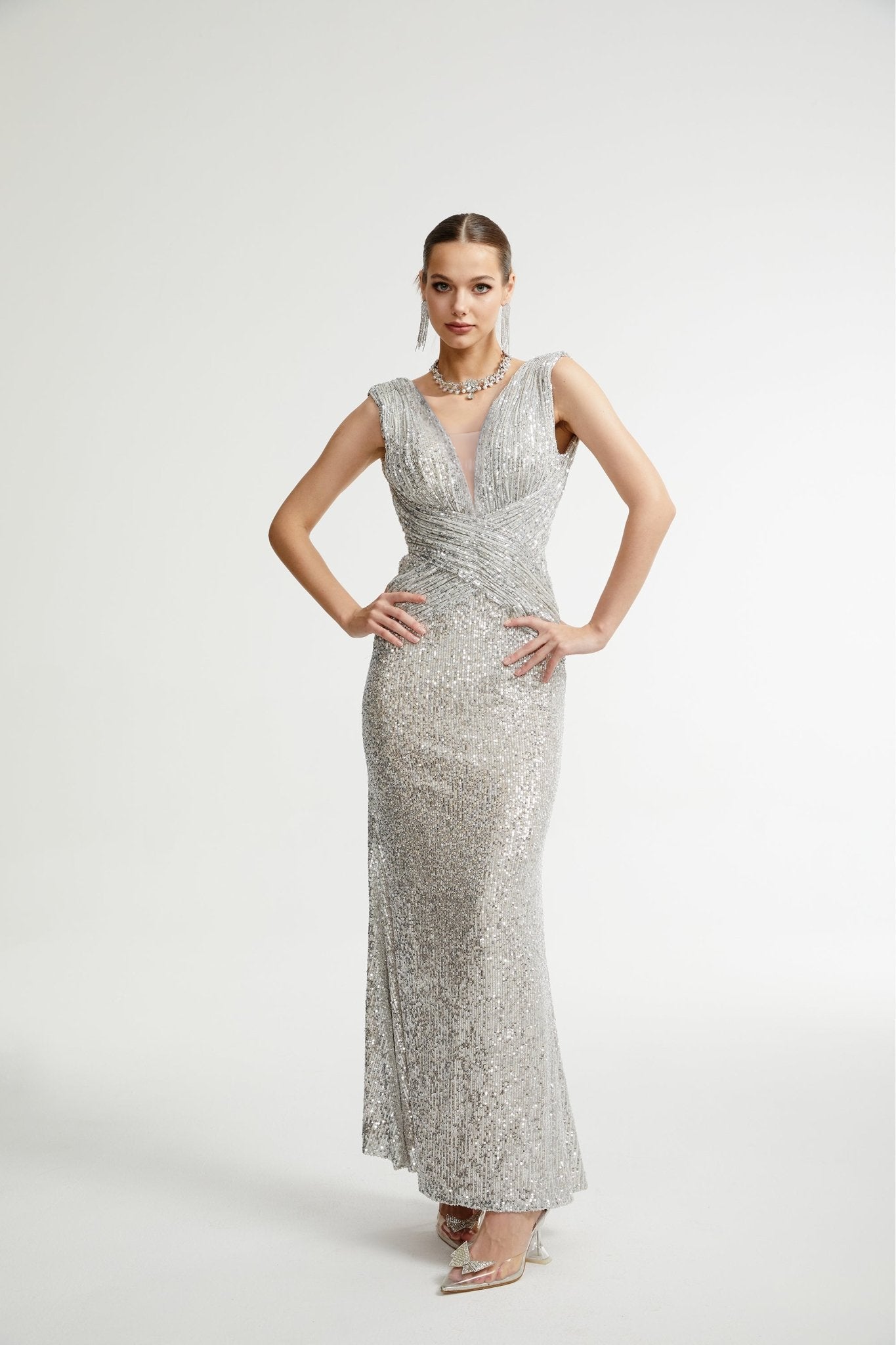 Caelia silver embellished maxi dress (Final Sale-US Only)