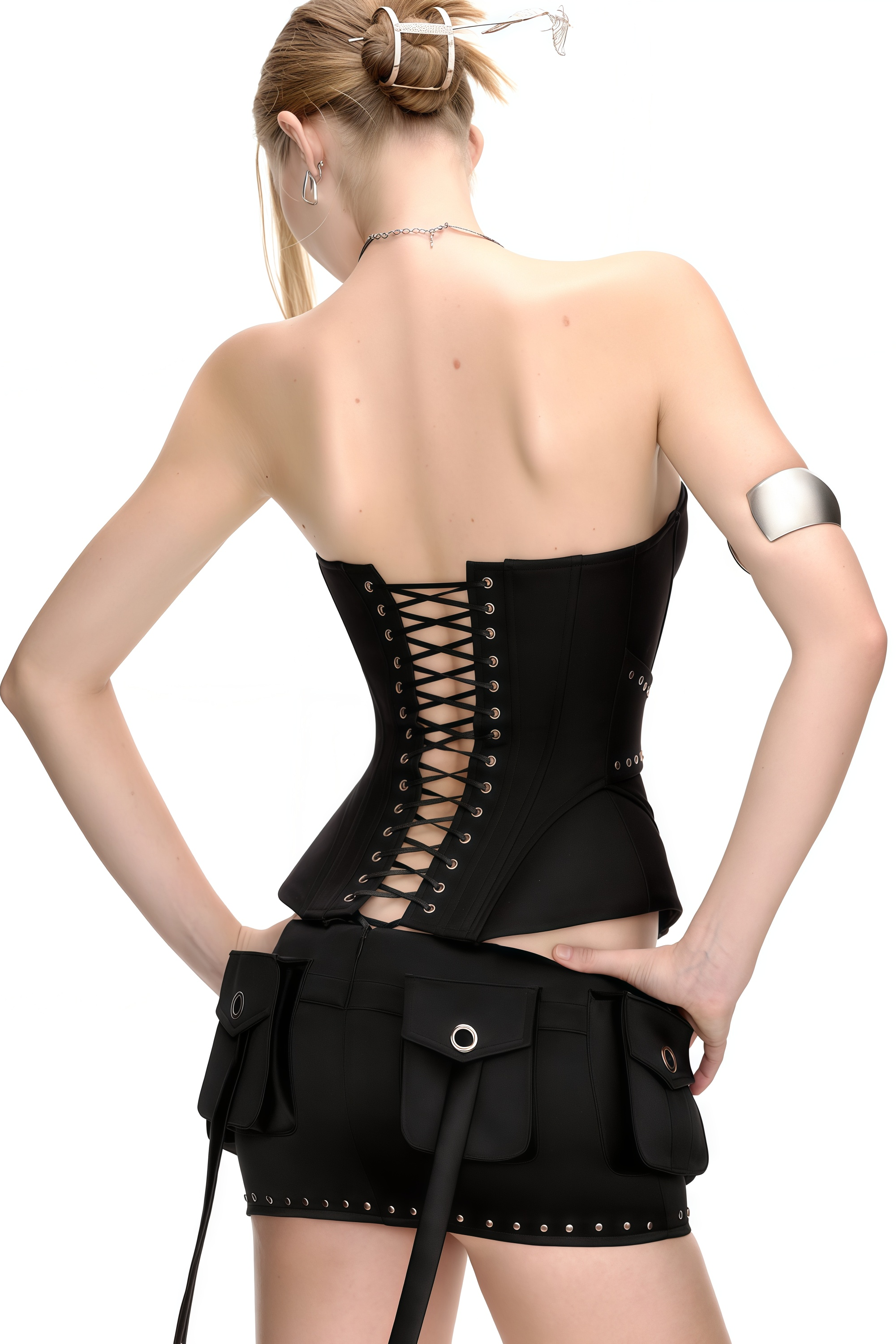 Tiril Black Studded Belted Corset Top (Final Sale)